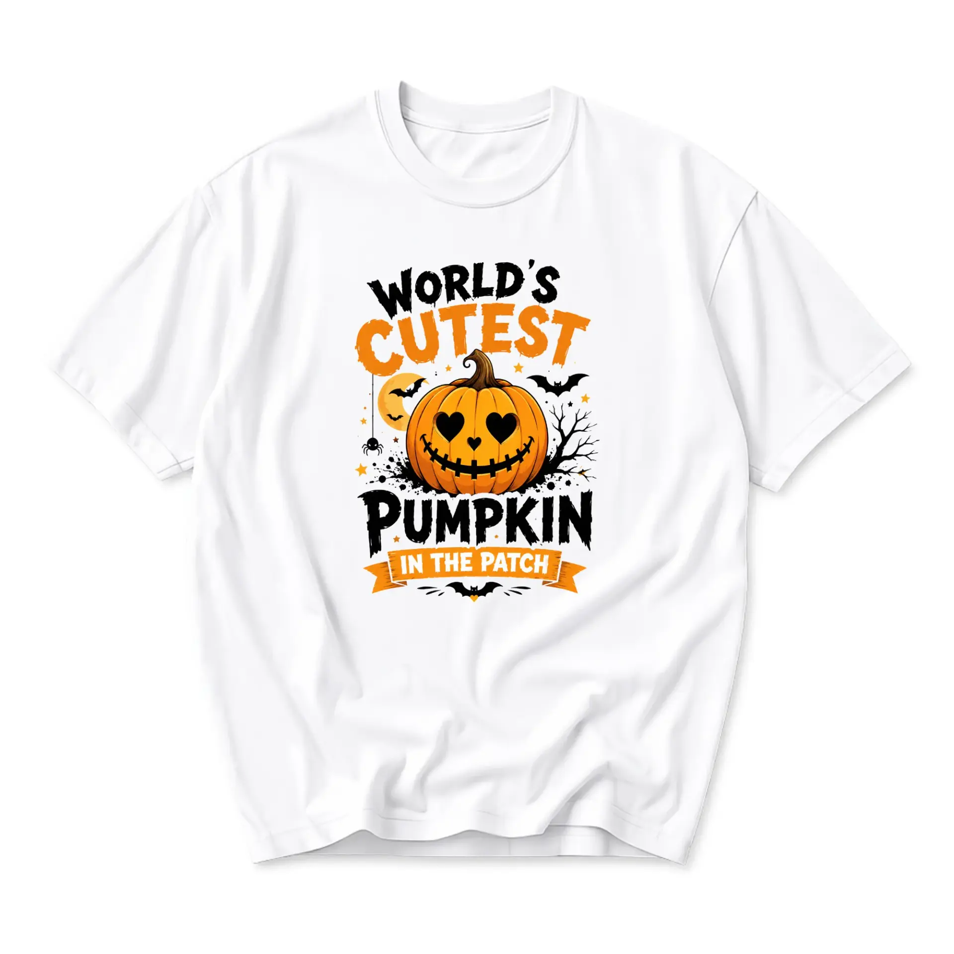 Graphic Tee World's Cutest Pumpkin in the Patch Unisex Crew Neck Casual Cotton Blend Short Sleeve Halloween Shirt