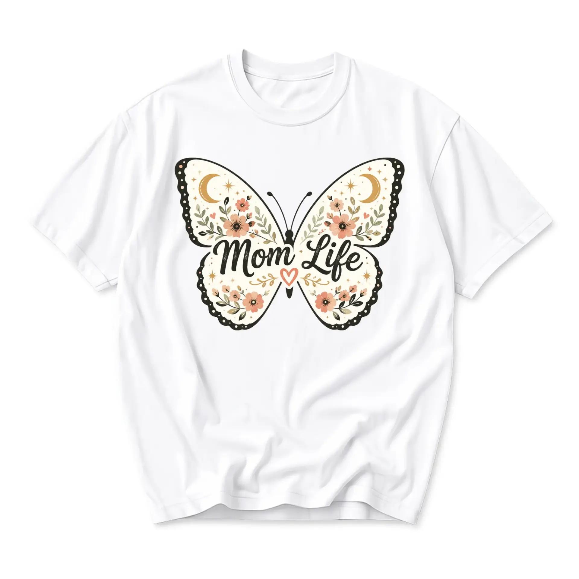 Graphic Tee Mom Life Butterfly Aesthetic Floral Design Unisex Crew Neck Short Sleeve Casual Cotton Blend T-Shirt
