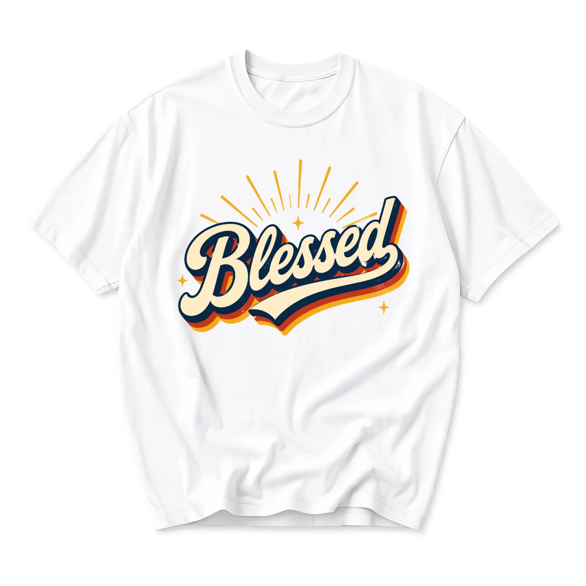 Graphic Tee Blessed Script Retro Sunburst Design Unisex Cotton Crew Neck Short Sleeve Casual Everyday Comfort T-Shirt