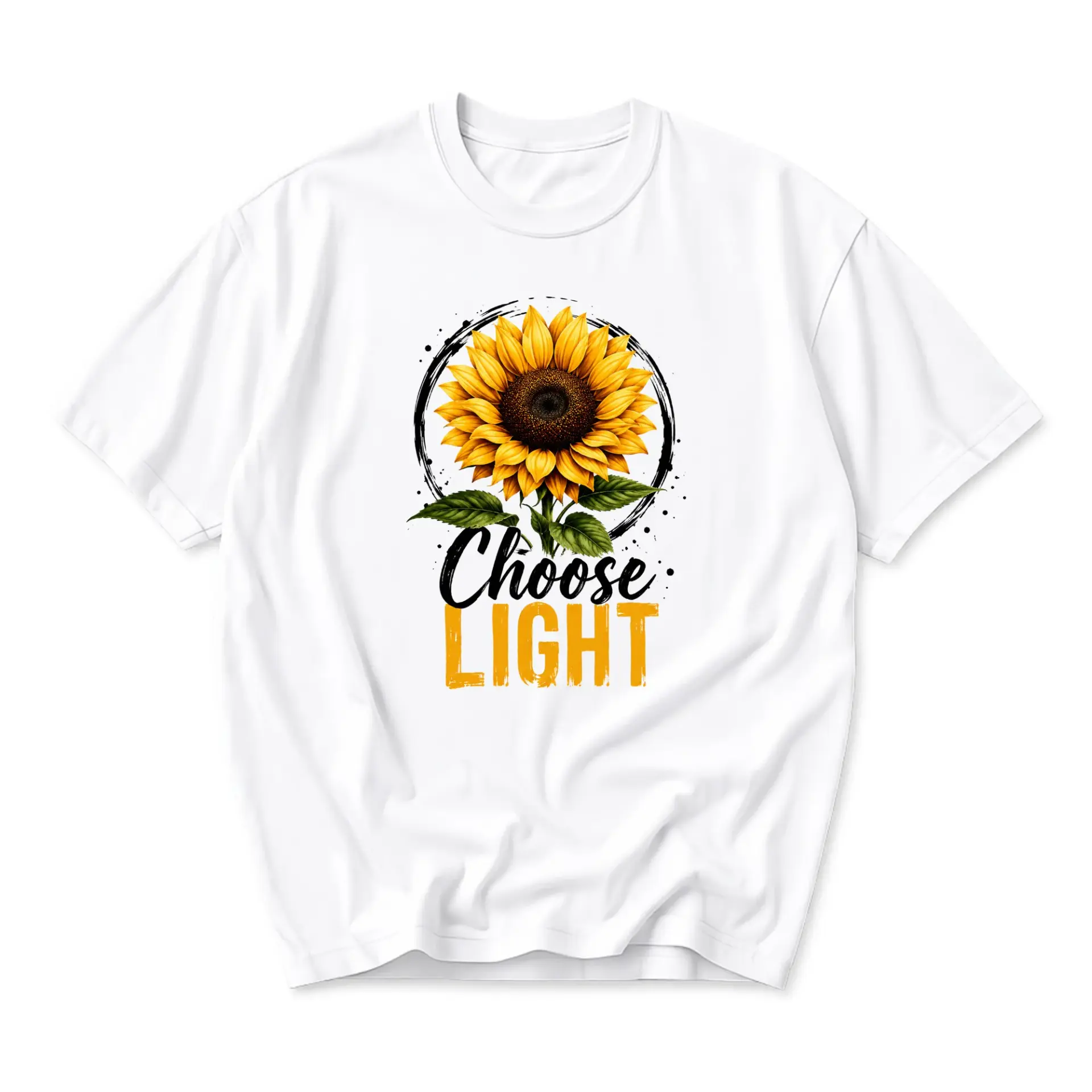 Graphic Tee Choose Light Sunflower Print Unisex Short Sleeve Casual Crew Neck Soft Cotton Blend Apparel for Everyday