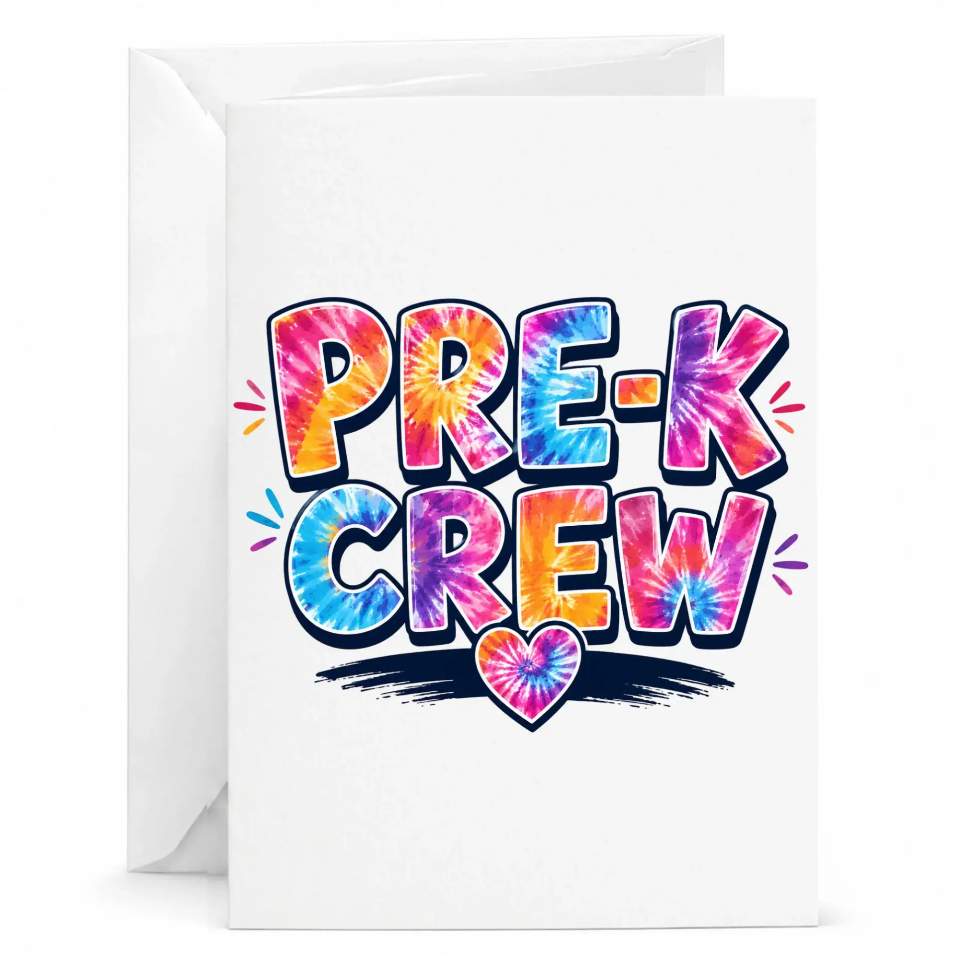 Greeting Card Pre-K Crew Tie Dye Colorful Typography Design for Teachers and Staff Members Professional Stationery