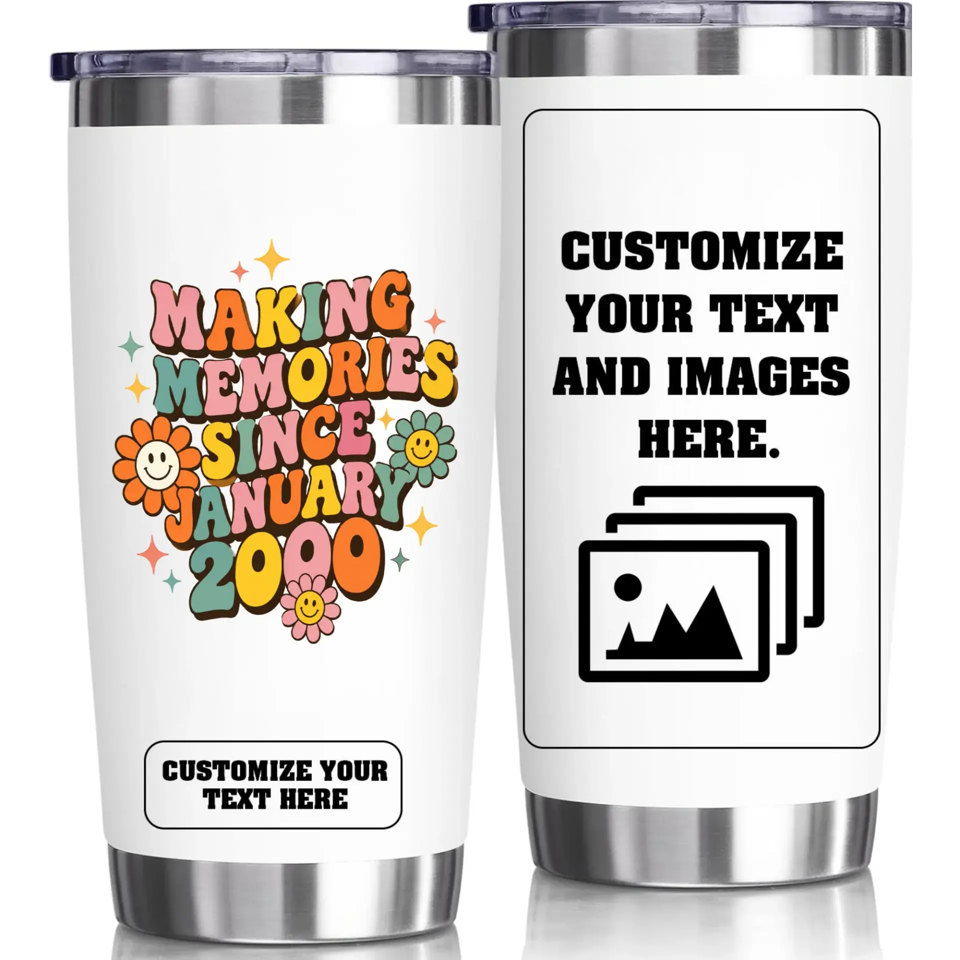 Stainless Steel Tumbler 20oz Custom Photo and Text Insulated Travel Cup for Hot or Cold Drinks Retro Design Gift