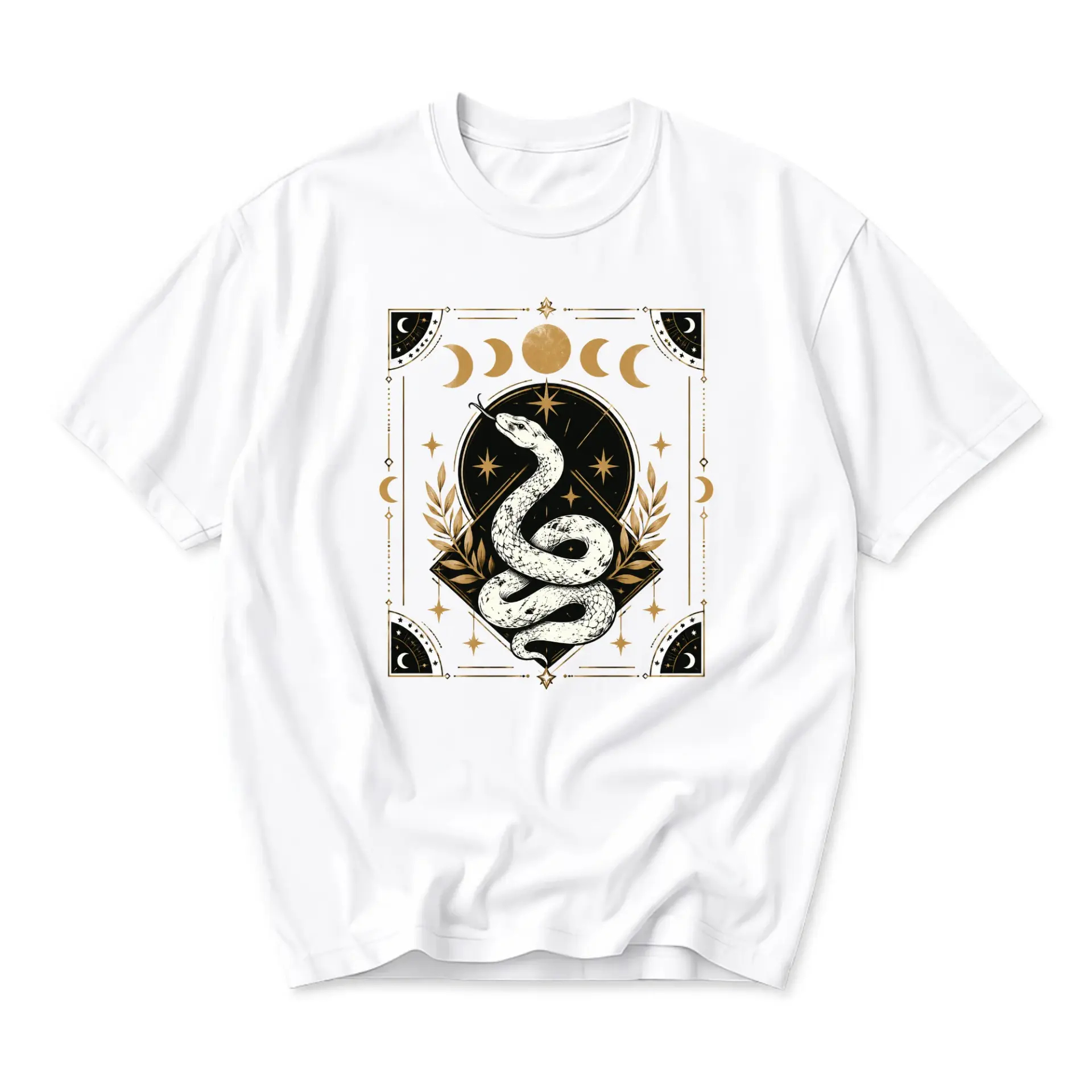 Graphic Tee Celestial Snake Design Unisex Cotton Crew Neck Casual Short Sleeve Shirt for Everyday Style and Comfort