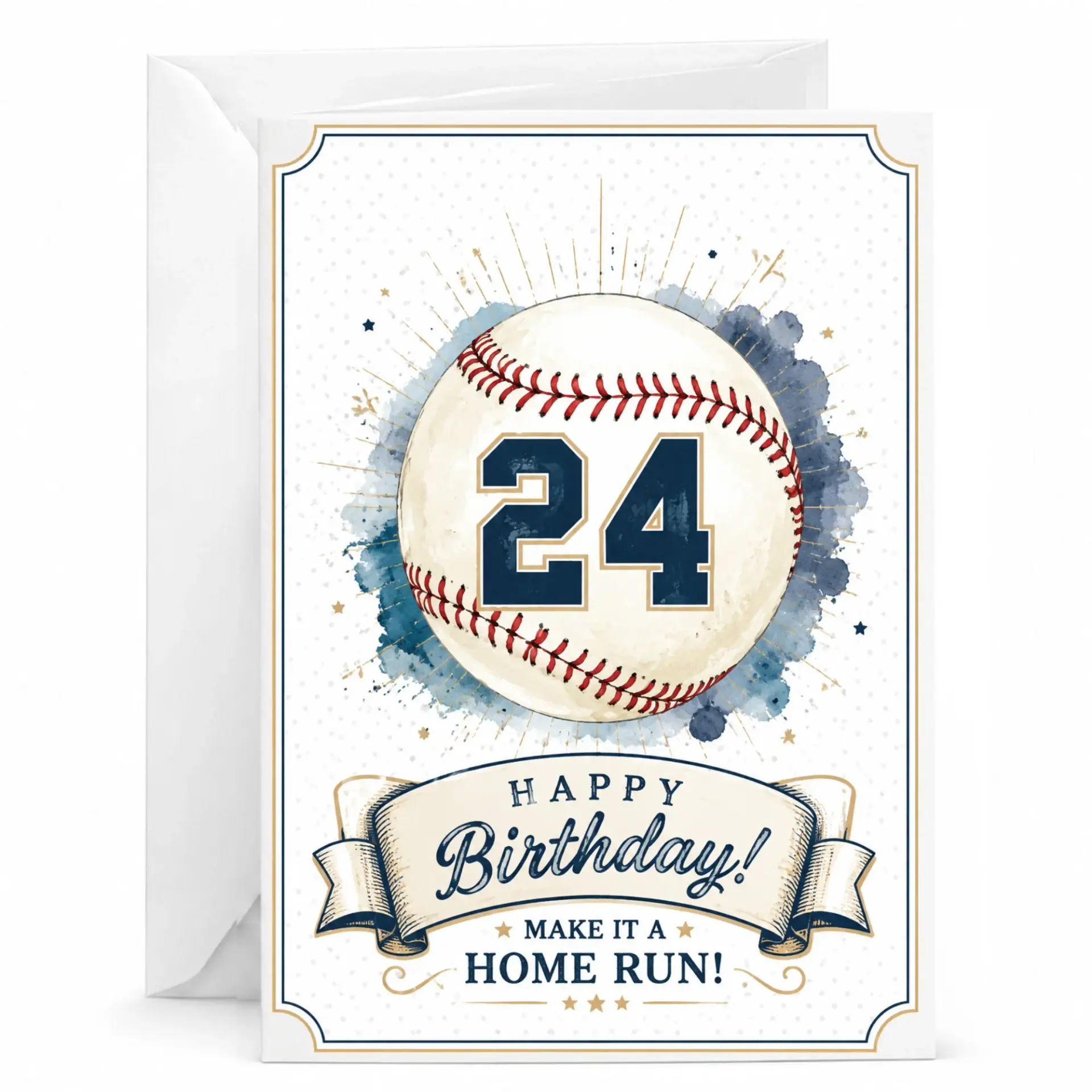 Birthday Card Featuring Baseball Theme with Number 24 Graphic and Home Run Message for Sports Enthusiasts
