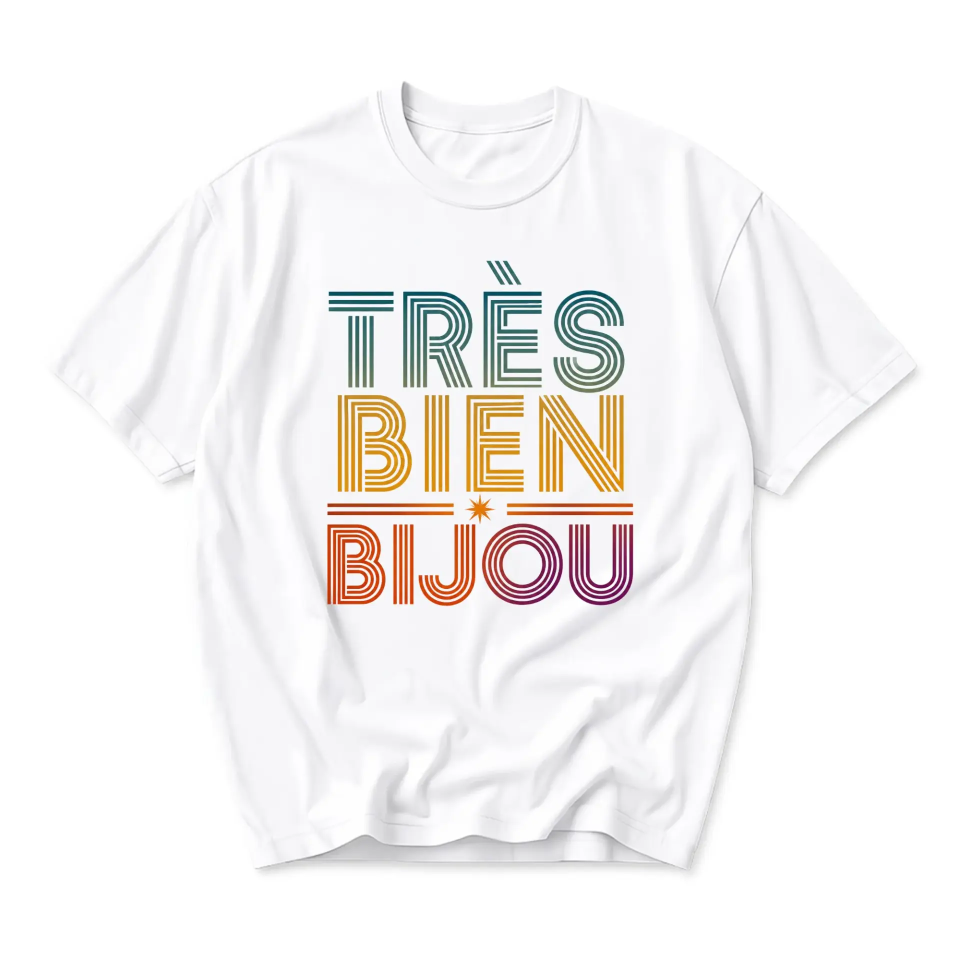 T-shirt Graphic Tee Featuring Tres Bien Bijou Retro Style Typography Design Comfortable Casual Everyday Apparel
