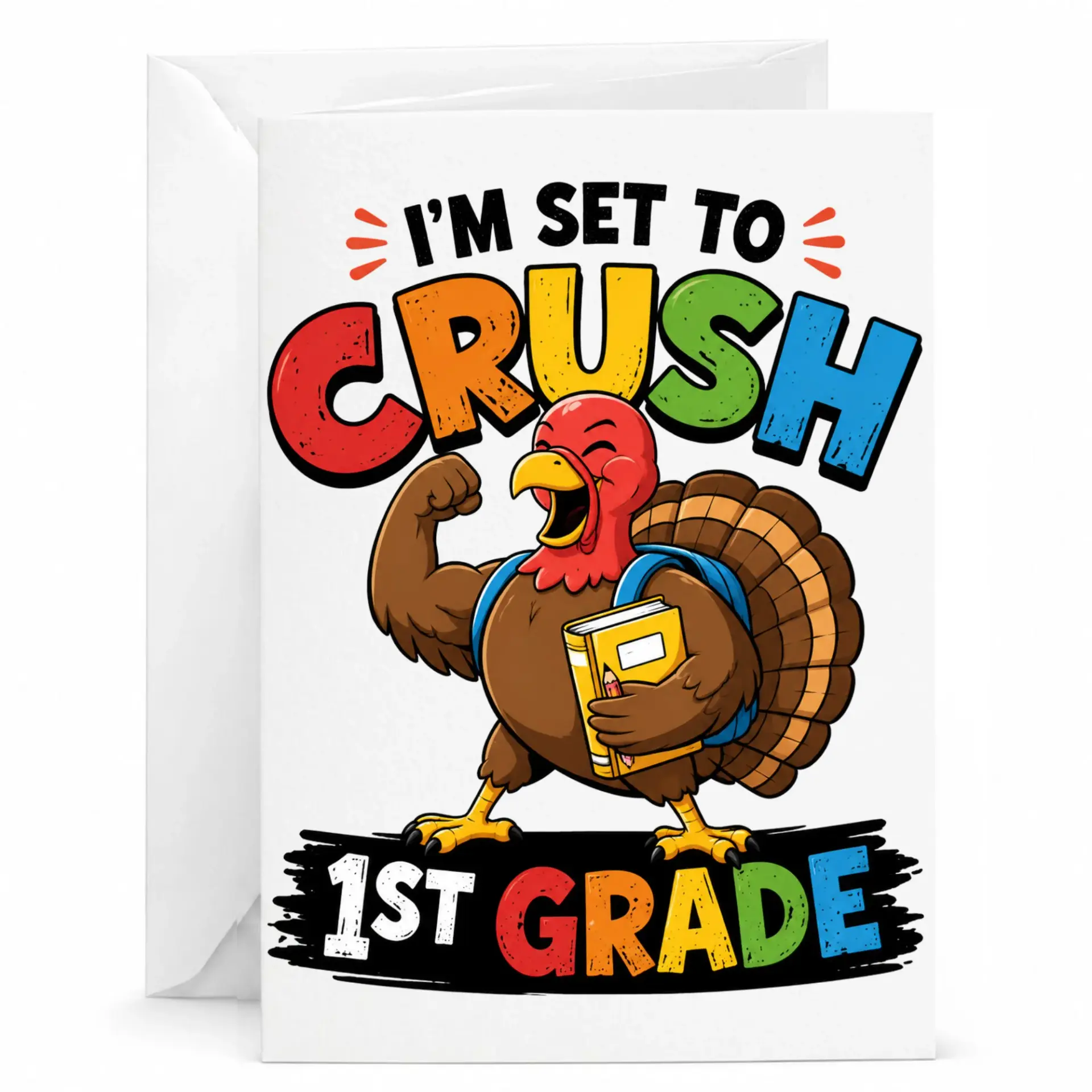 Funny Turkey Greeting Card I Am Set to 1st Cartoon Illustration Print for Milestone Celebrations