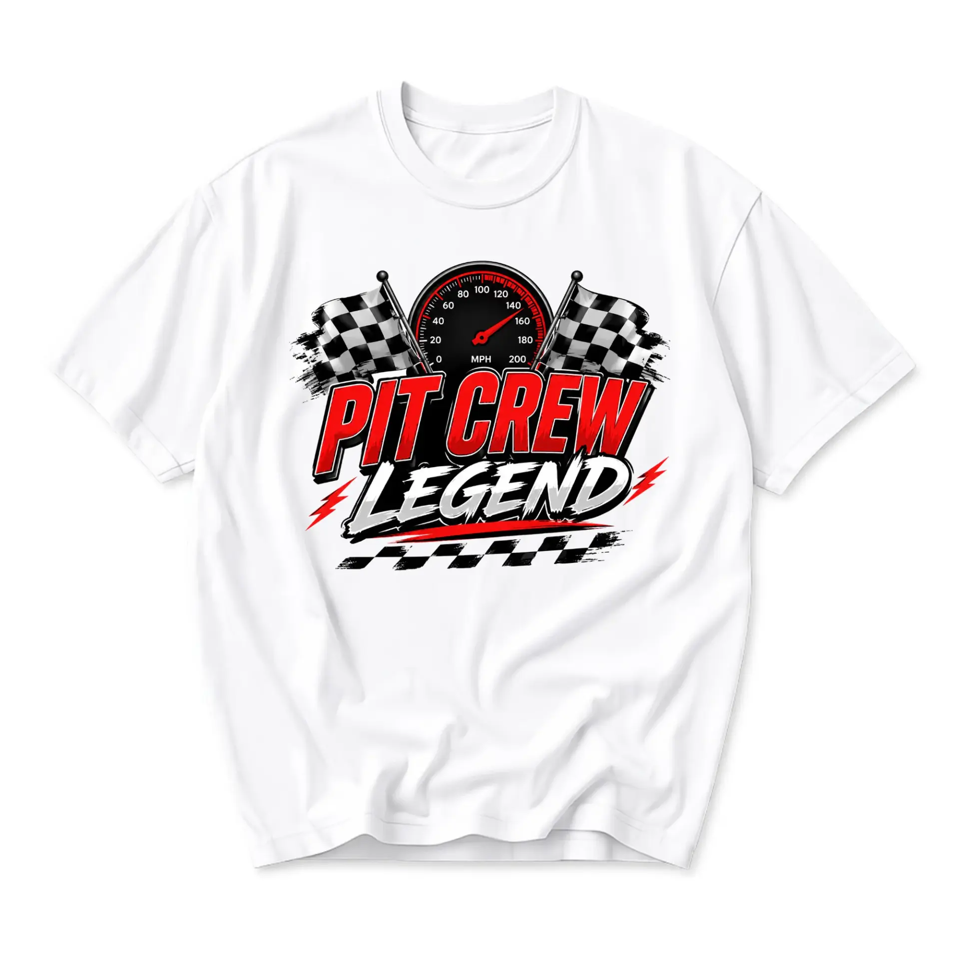 Graphic Tee Pit Crew Legend Racing Car Speedometer Checkered Flag Design