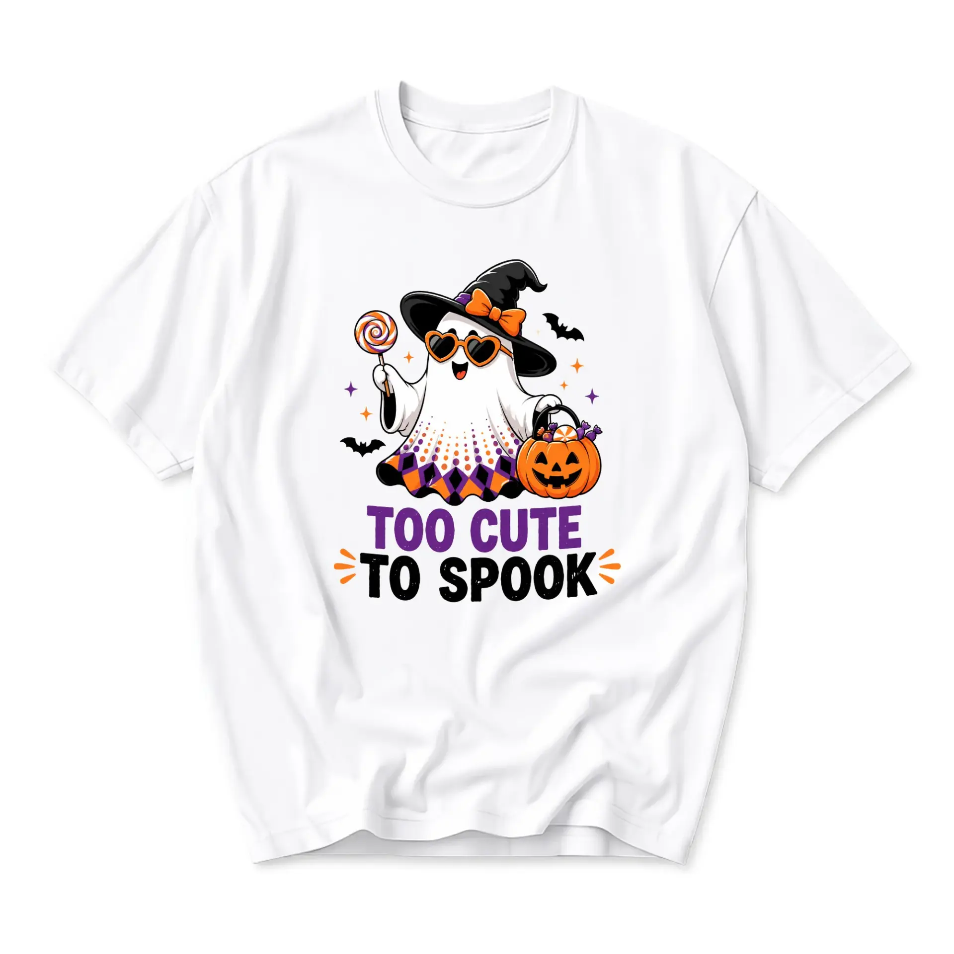 Funny Shirt Too Cute to Spook Ghost Halloween Graphic Tee Unisex Crew Neck Casual Cotton Blend Short Sleeve Apparel