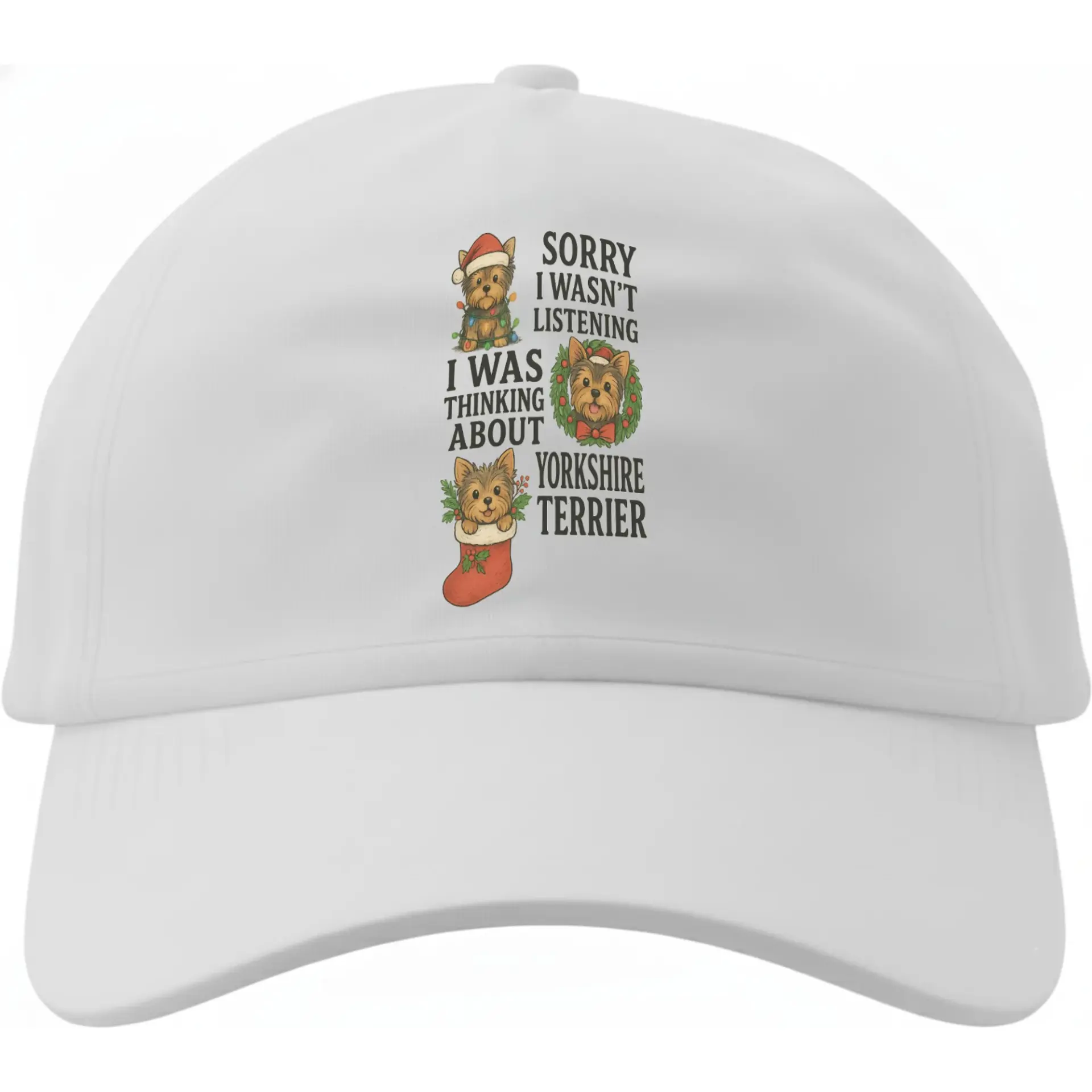 Baseball Cap with Yorkshire Terrier Holiday Graphic Humorous Dog Lover Dad Hat for Casual Everyday Wear and Outdoor Sun