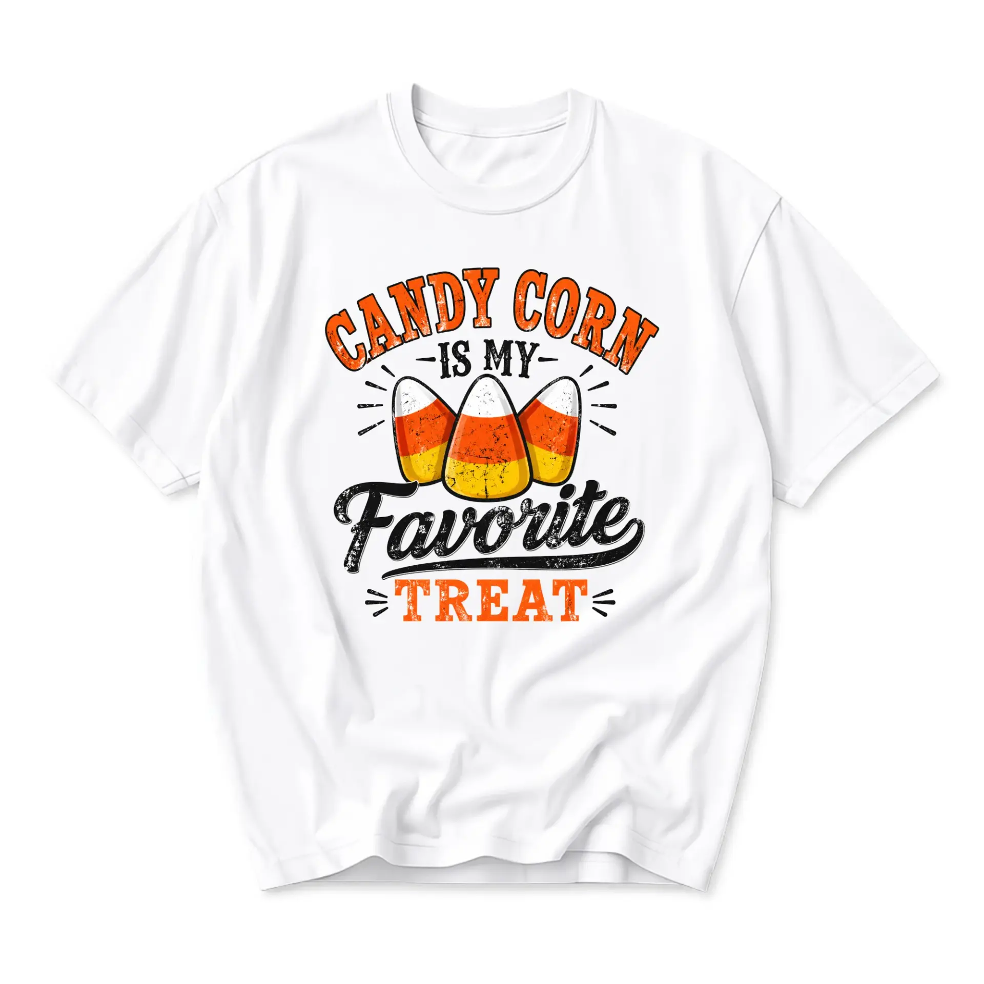 Funny Shirt Candy Corn Is My Favorite Treat Graphic Printed Unisex Crew Neck T-Shirt for Seasonal Casual Wear