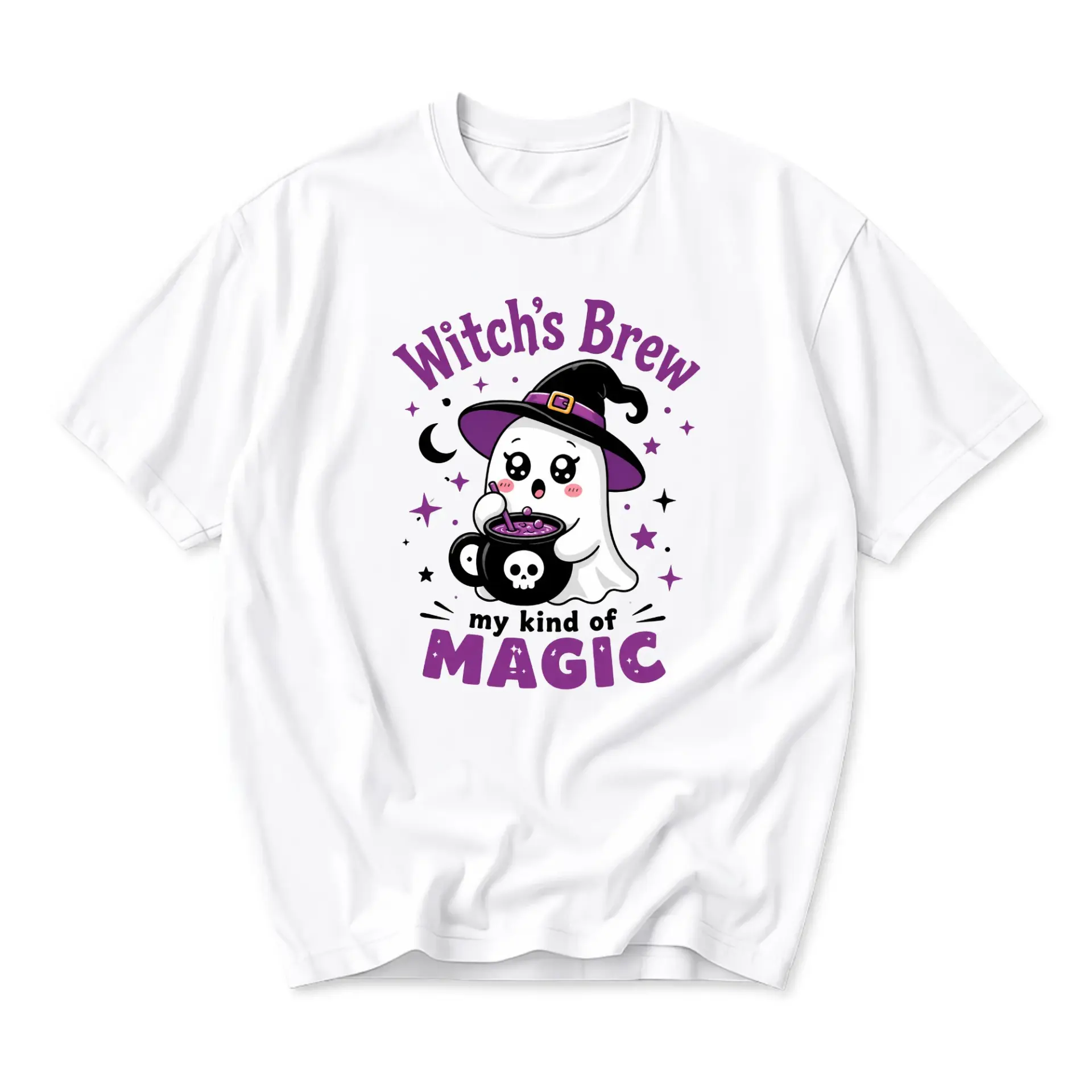 Graphic Tee Witch's Brew My Kind of Magic Cute Ghost Shirt Unisex Casual Cotton Blend Short Sleeve Crew Neck Top