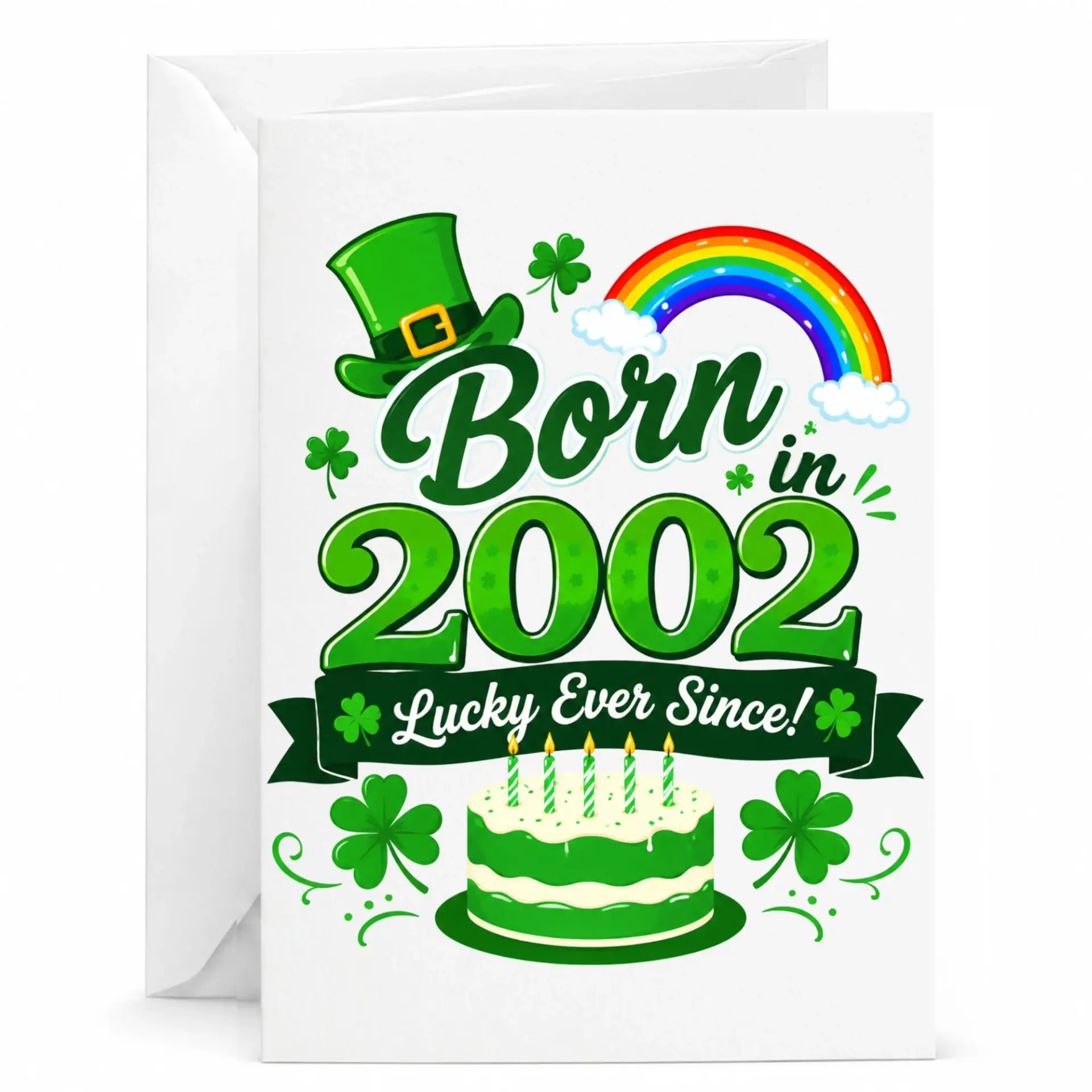 Birthday Card Born in 2002 Lucky Ever Since Funny St Patrick Day Themed Celebration Greeting Card with White Envelope