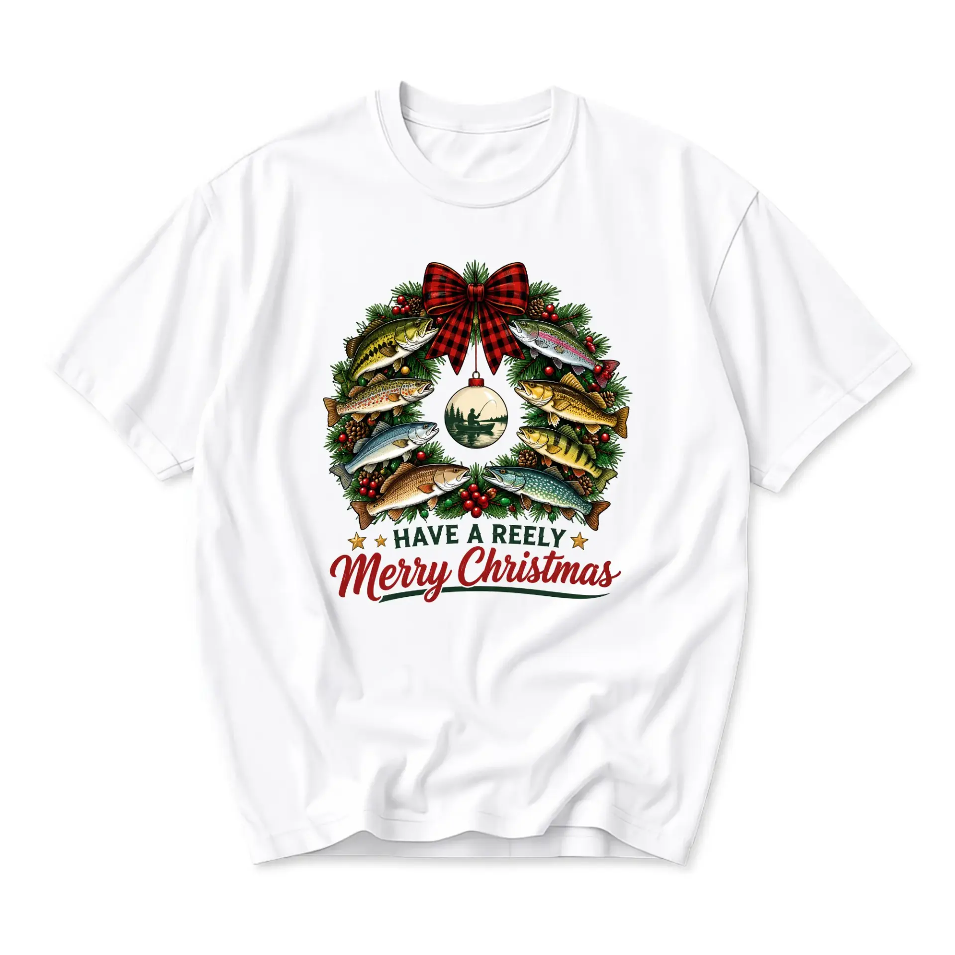 Funny Shirt Have a Merry Christmas Fishing Graphic Tee Holiday Theme Unisex