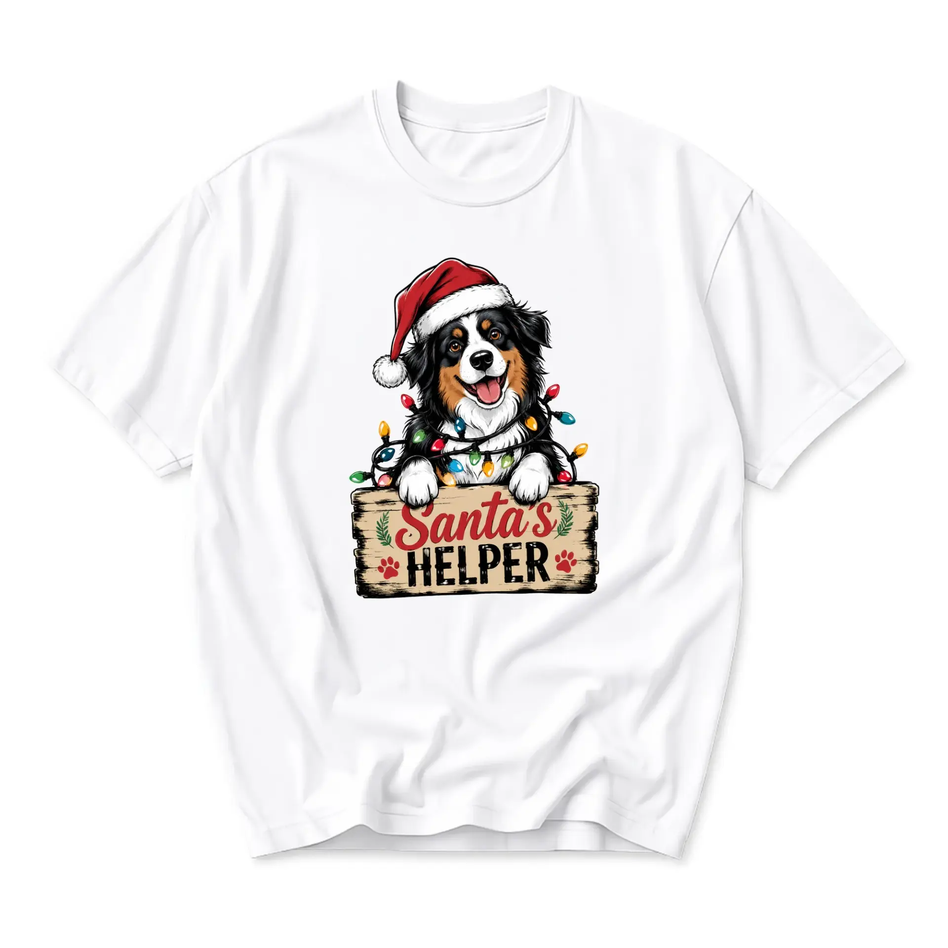Graphic Tee Santa Helper Dog Christmas Holiday Unisex Crew Neck Casual