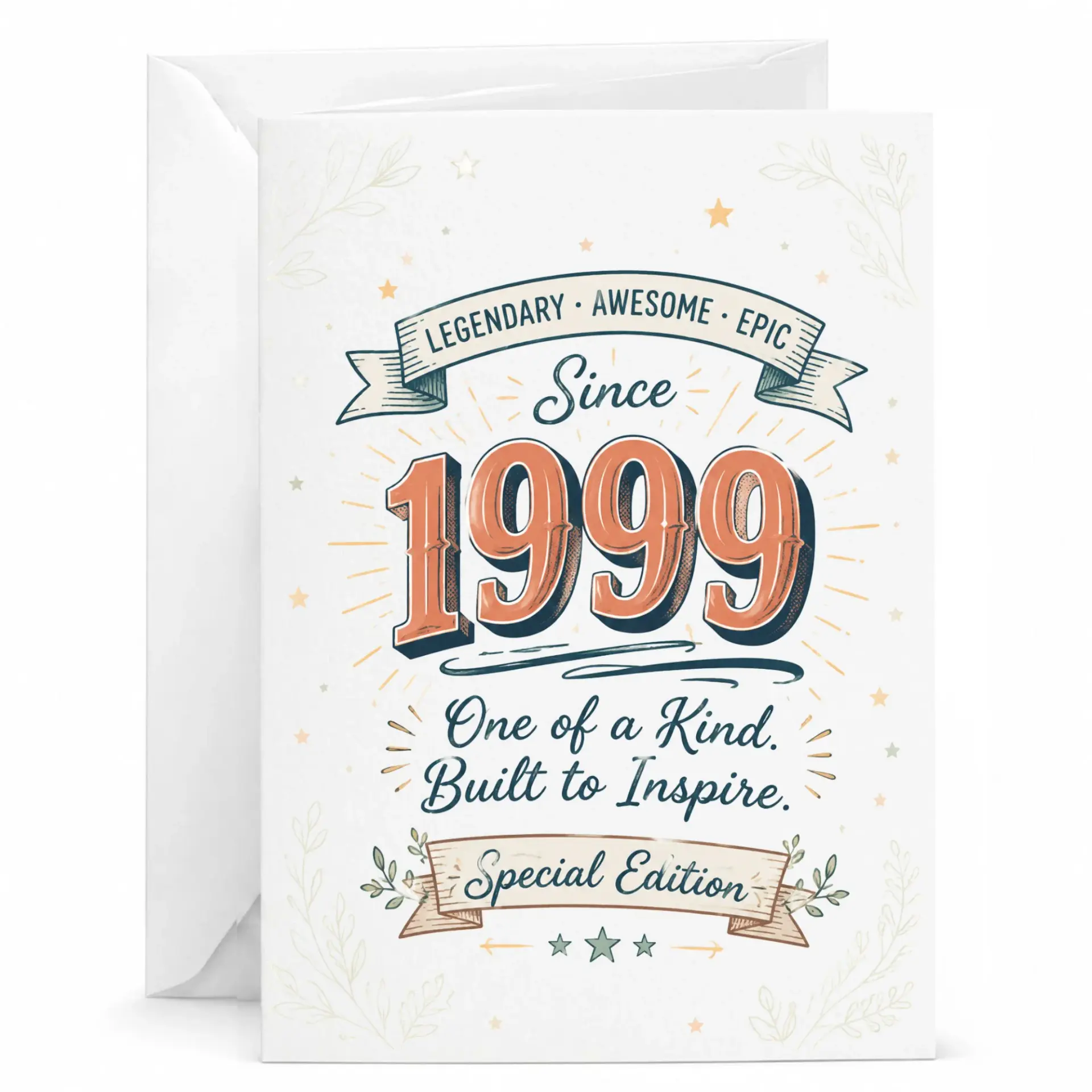 Greeting Card Legendary Awesome Epic Since 1999 Birthday Card with Envelope, One of a Kind Vintage Style Keepsake