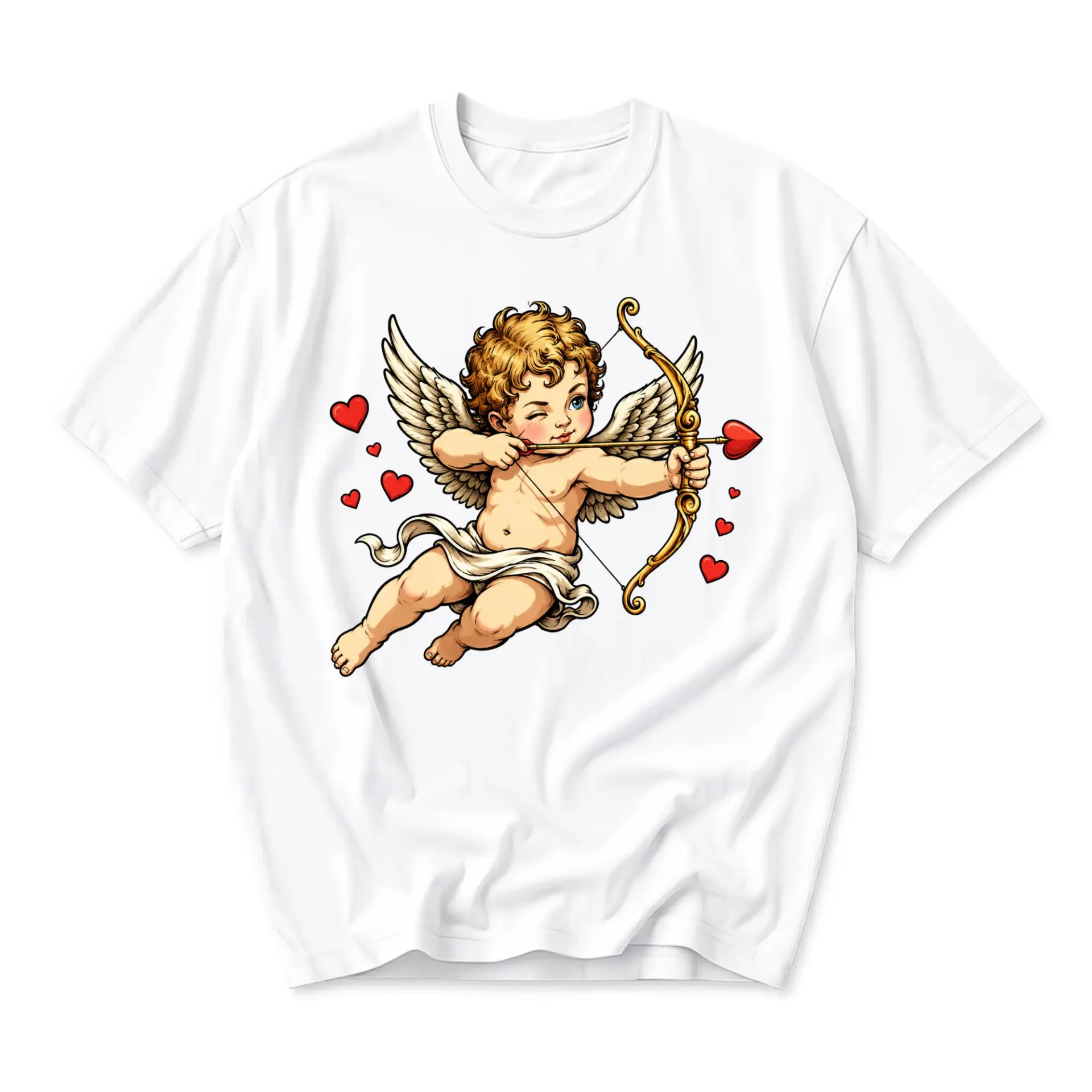 Graphic Tee Cupid with Bow and Arrow Illustration Unisex Crew Neck Short Sleeve Cotton Casual Everyday Clothing
