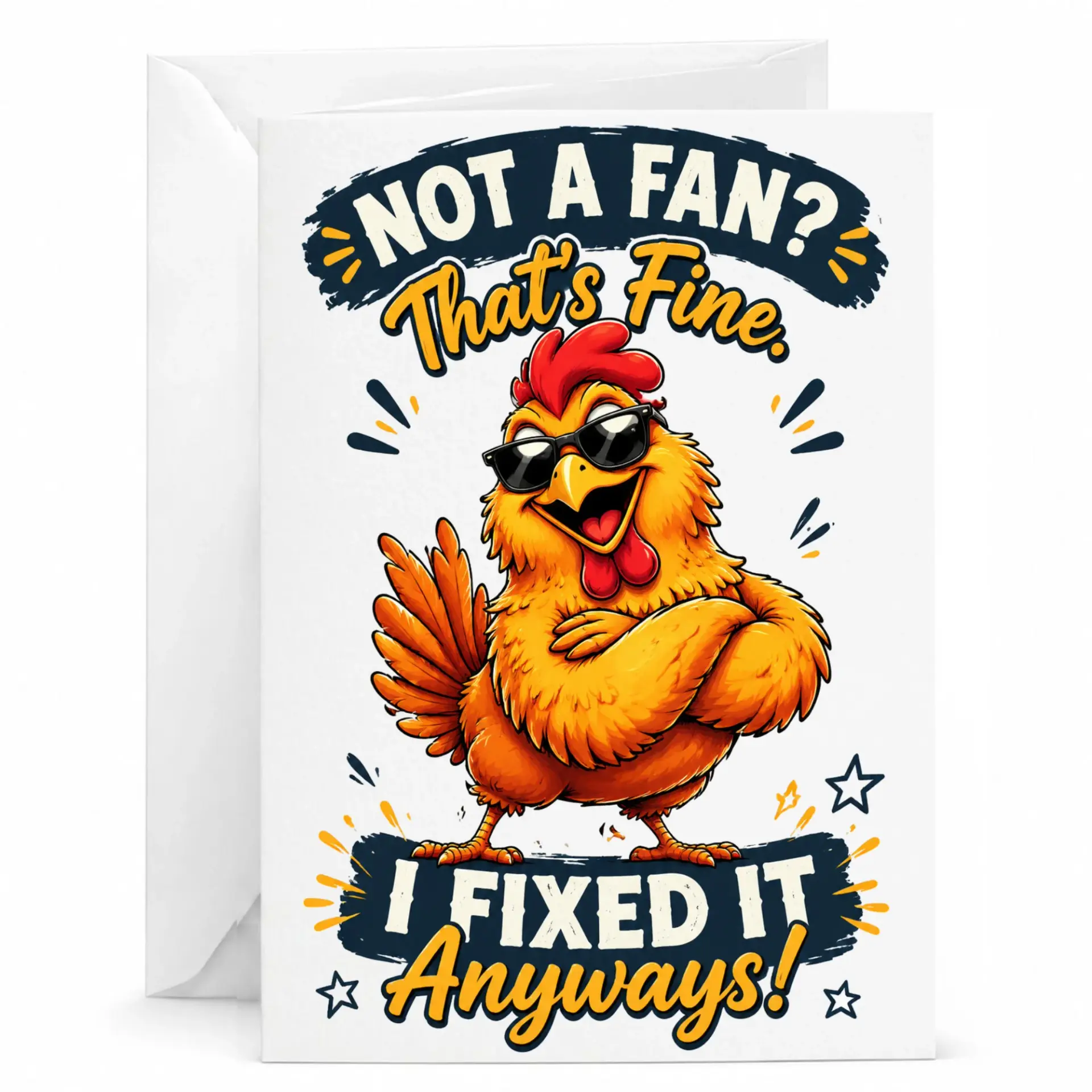 Funny Chicken Greeting Card Cool Rooster with Sunglasses Graphic Design Sarcastic Humor Note for Friends and Family