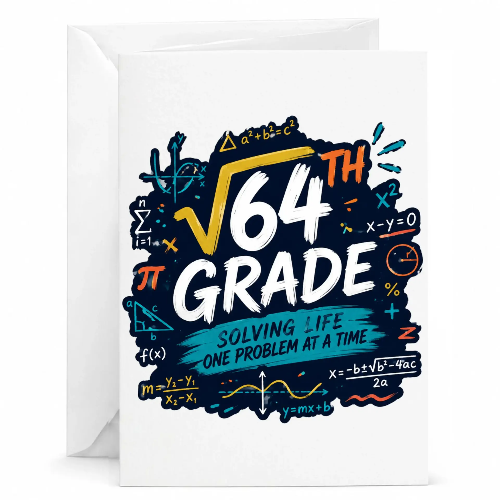 Funny Math Themed Greeting Card 64th Solving Life One Problem at a Time Design for Mathematicians and Professionals