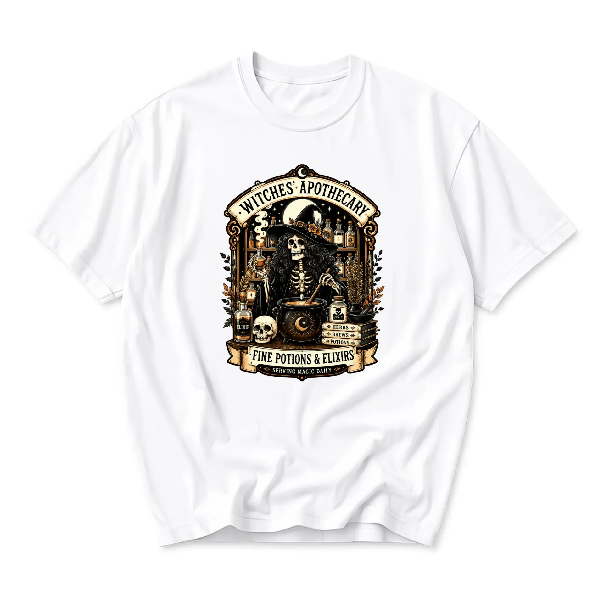 T-shirt Witches Apothecary Fine Potions and Elixirs Graphic Tee Casual Unisex Crew Neck Short Sleeve Top for Everyday