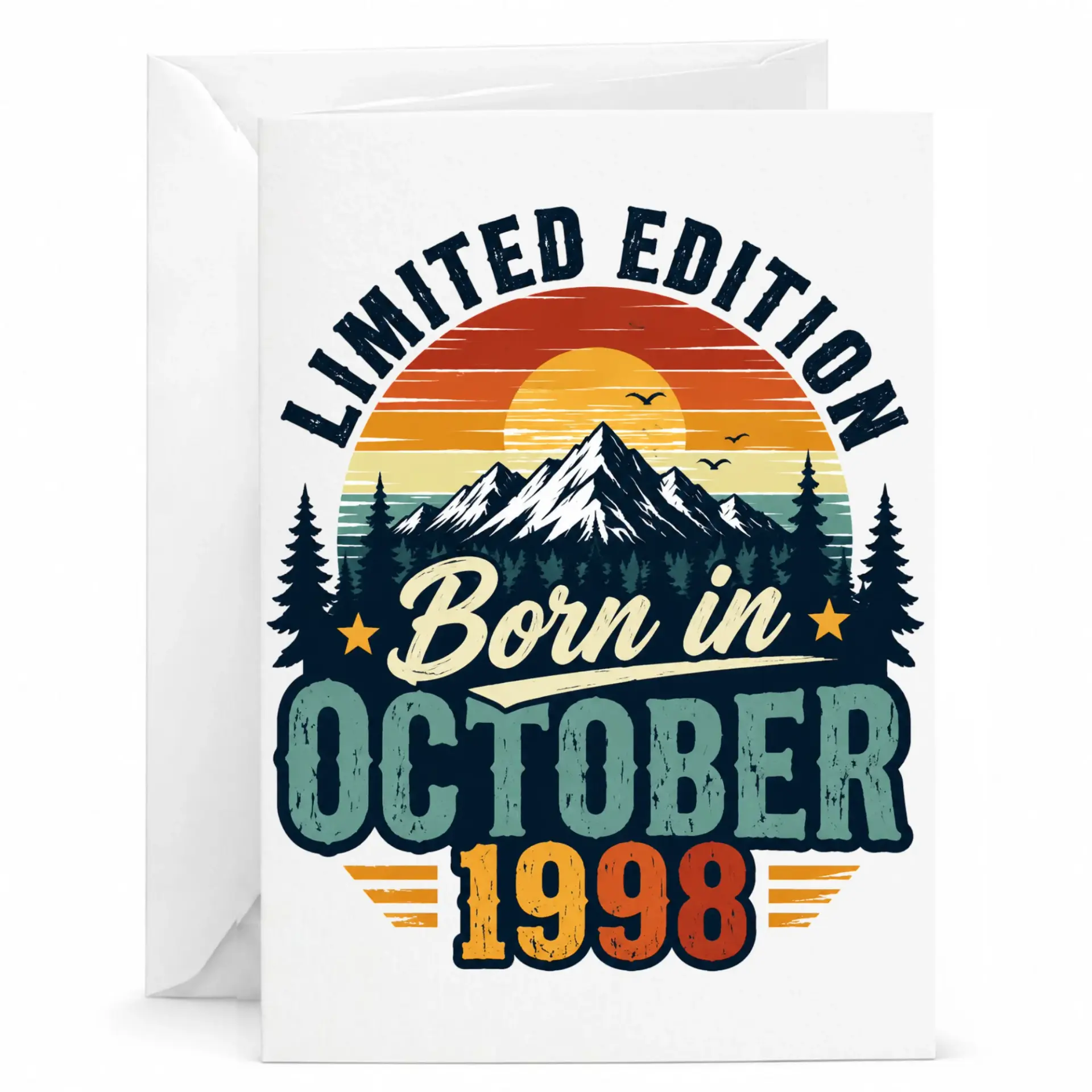 Birthday Card Limited Edition Born in October 1998 Vintage Sunset Mountain Retro Greeting Card with Envelope 5x7 Inches
