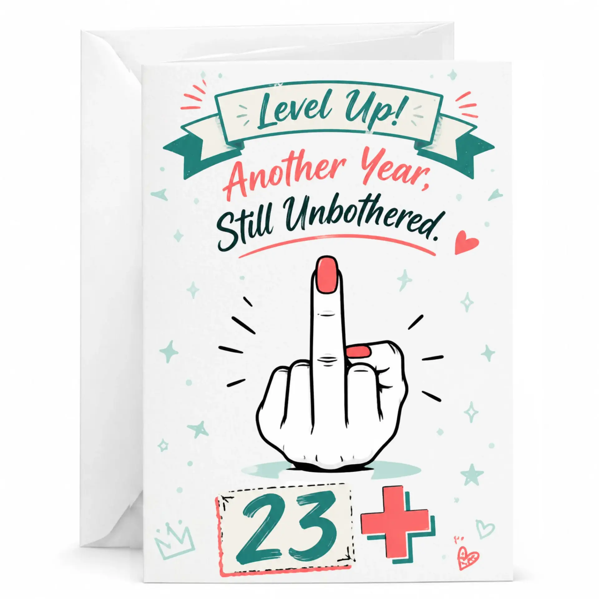 Funny Birthday Card Level up Another Year Still Unbothered 23 Plus Greeting Card with Envelope for Adult Friends