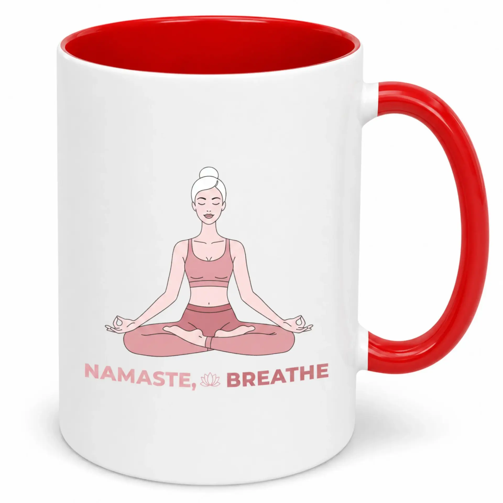 Ceramic Coffee Mug with Yoga Meditation Woman and Namaste Breathe Design, Inspirational Drinkware for Relaxation and Mindfulness