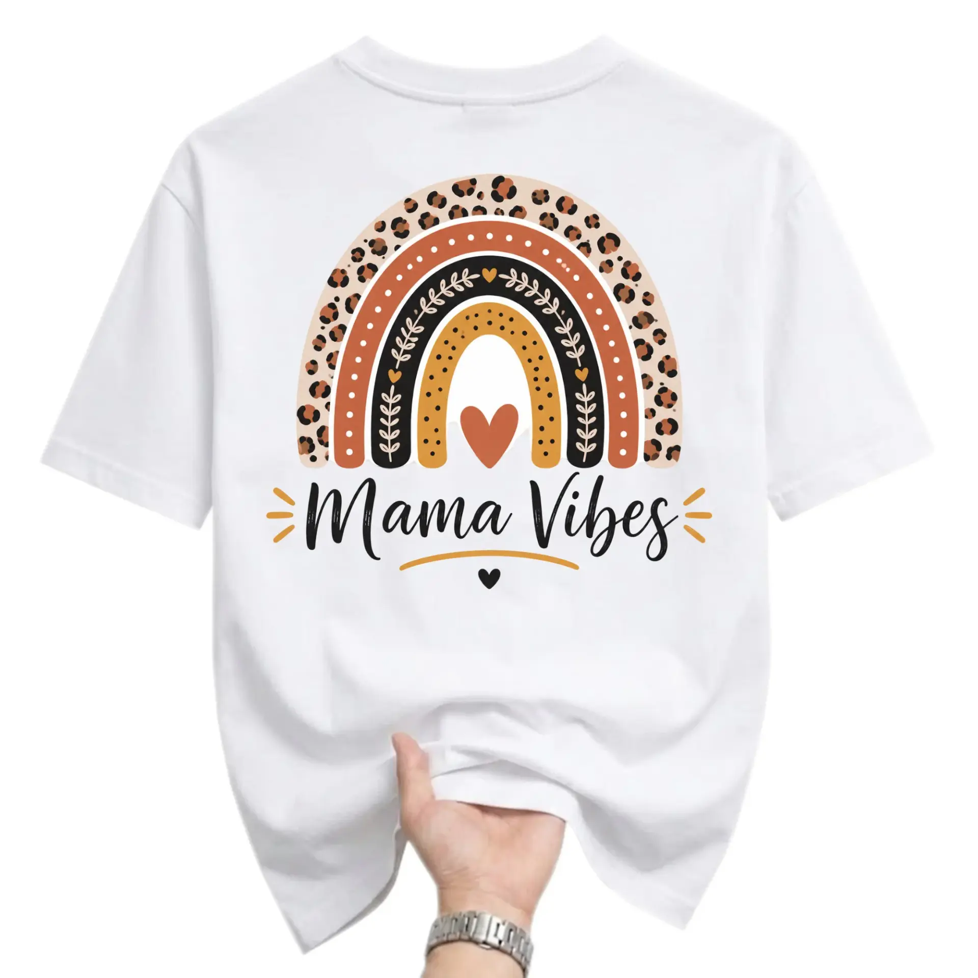 T-shirt Mama Graphic Tee Boho Rainbow Leopard Print Short Sleeve Casual