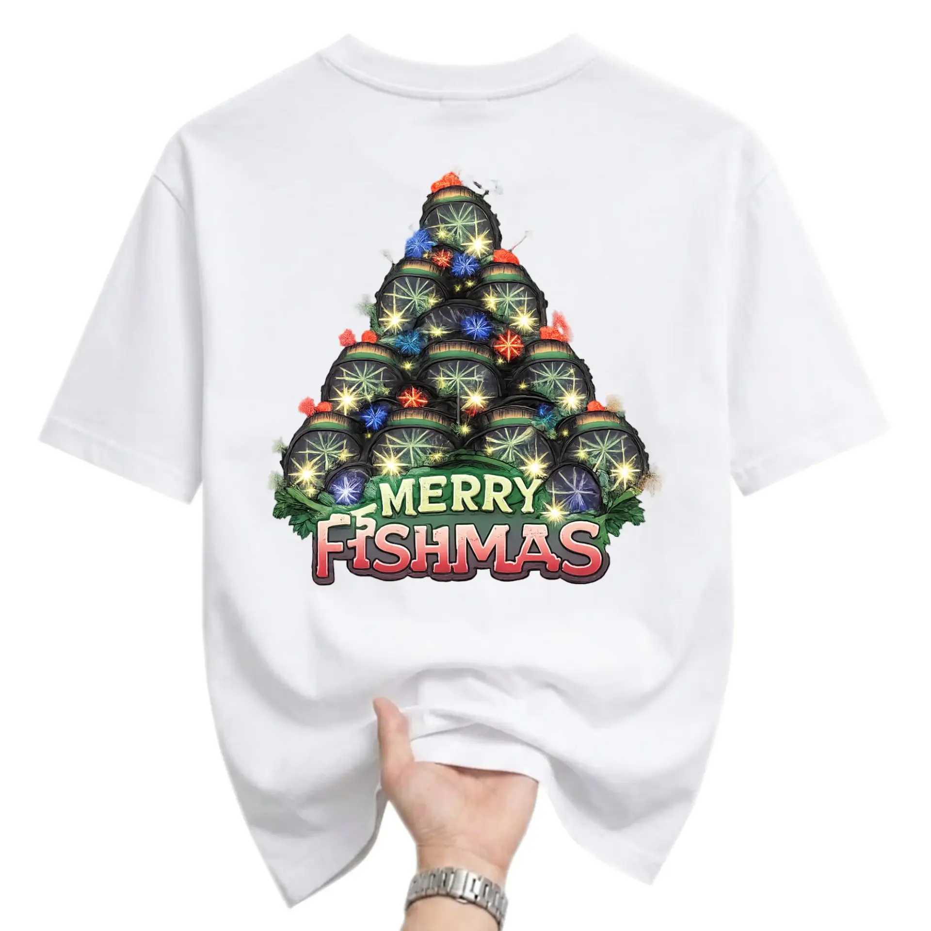 Funny Shirt Merry Fishmas Holiday Graphic Tee Unisex Cotton Crew Neck Casual Top for Fishing Lovers Seasonal Gift