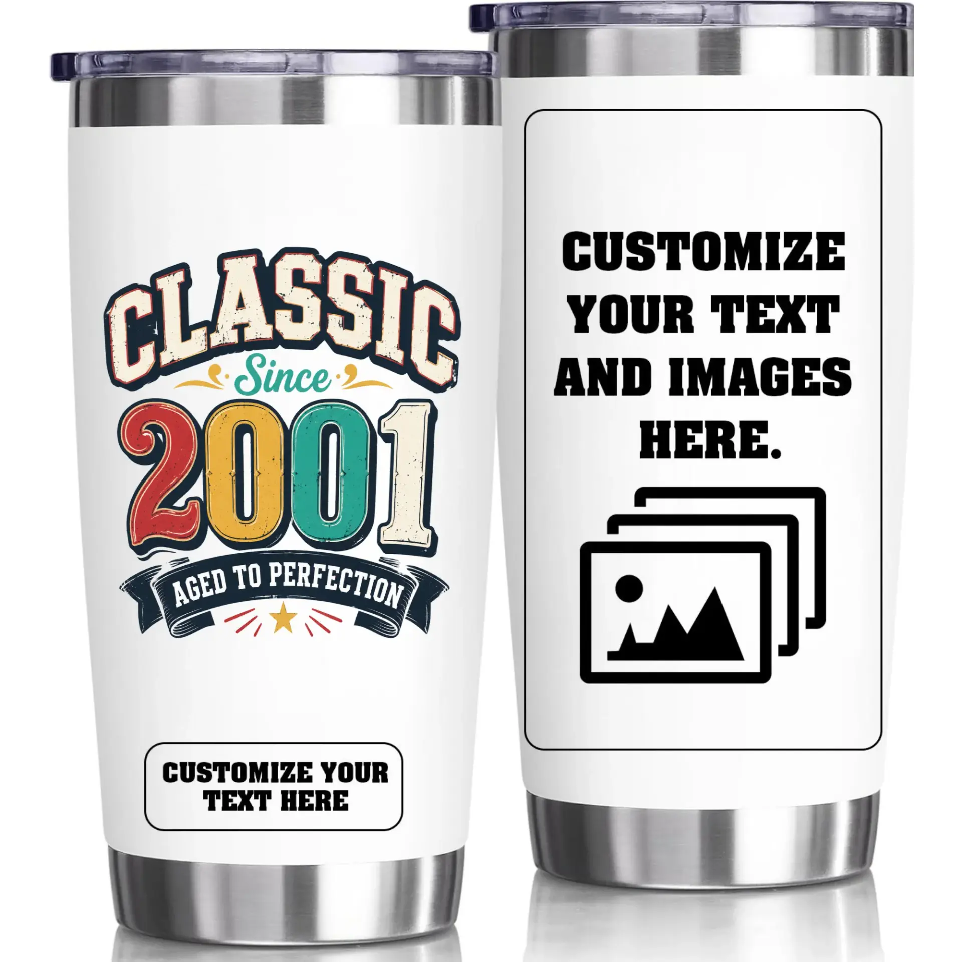 Stainless Steel Tumbler 20oz Classic Since 2001 Aged to Perfection Insulated Travel Mug for Hot and Cold Beverages