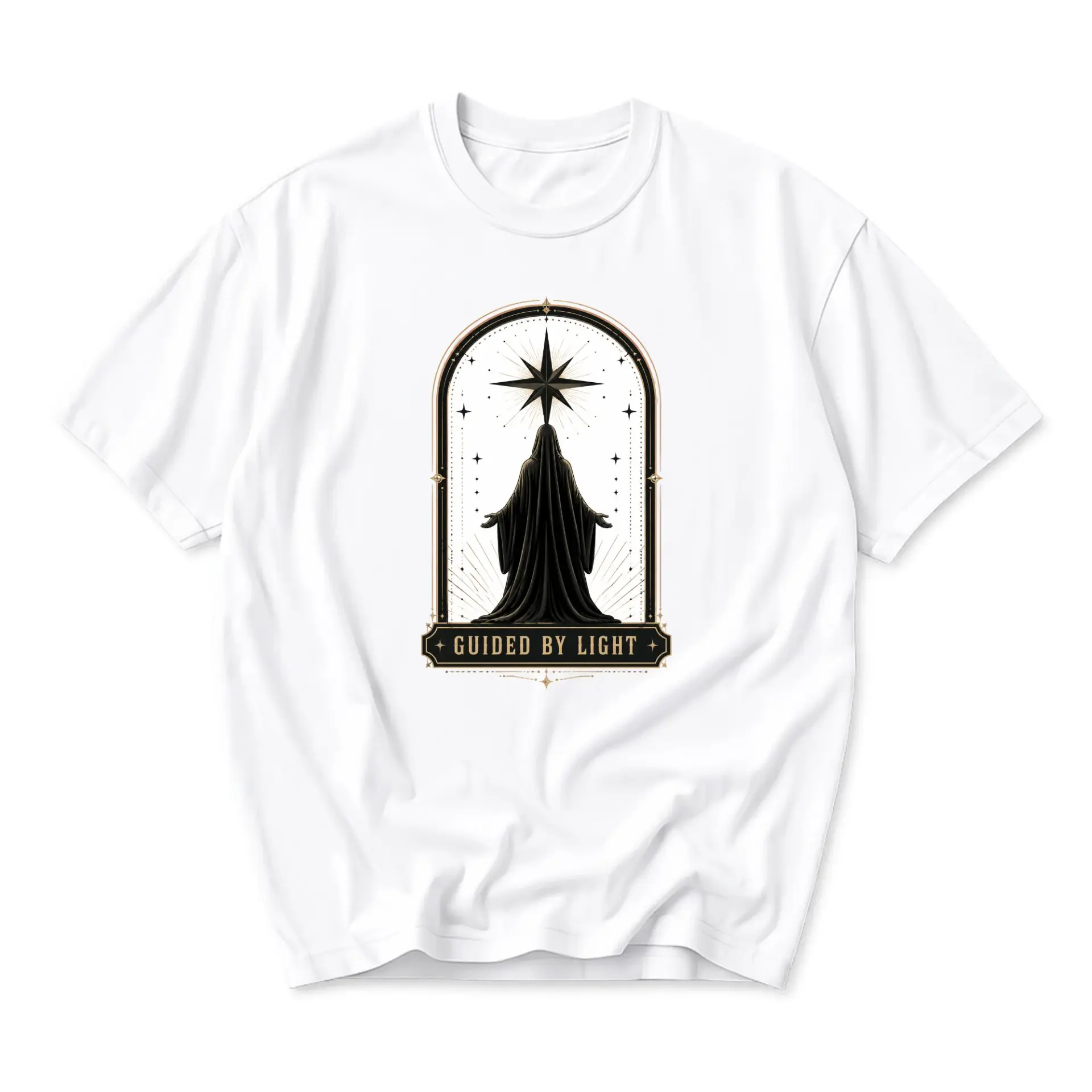 Graphic Tee Guided by Light Mystical Celestial Artwork Unisex Cotton Blend Crew Neck Short Sleeve Casual Shirt