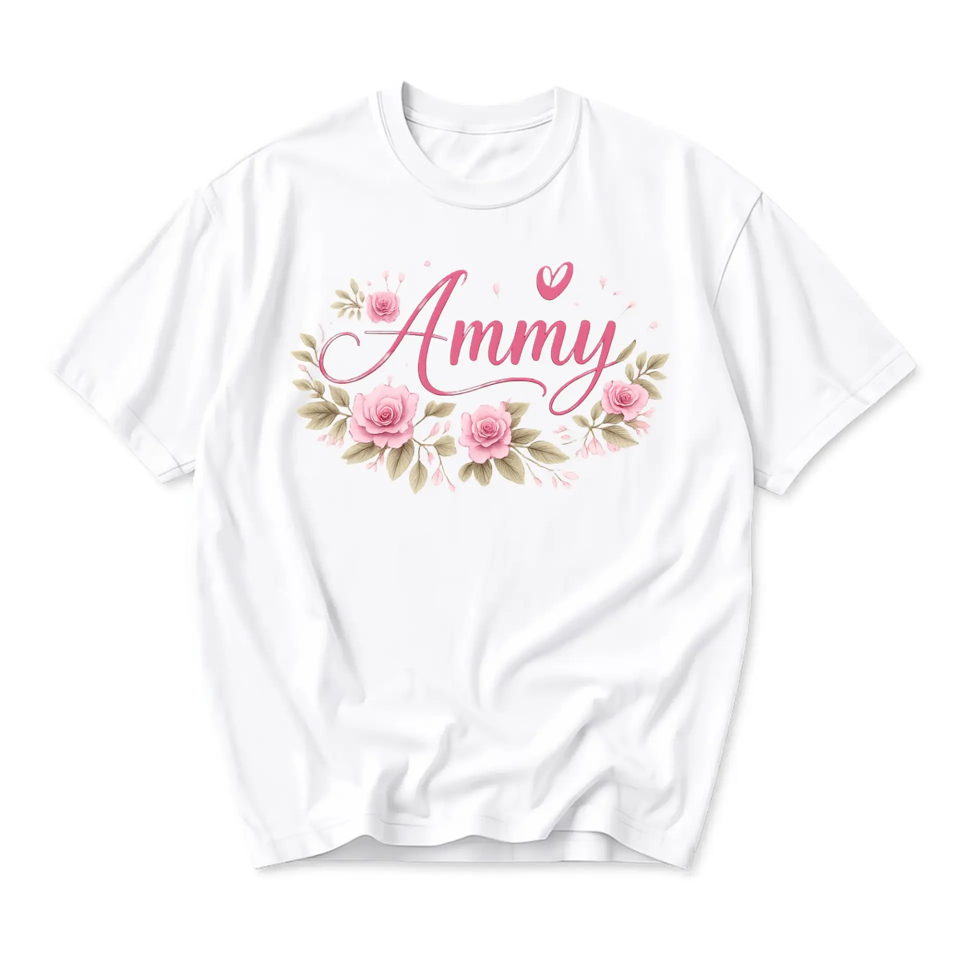 Graphic Tee Featuring Floral Ammy Text Design Custom Unisex Crew Neck Short Sleeve Casual Cotton Blend Shirt