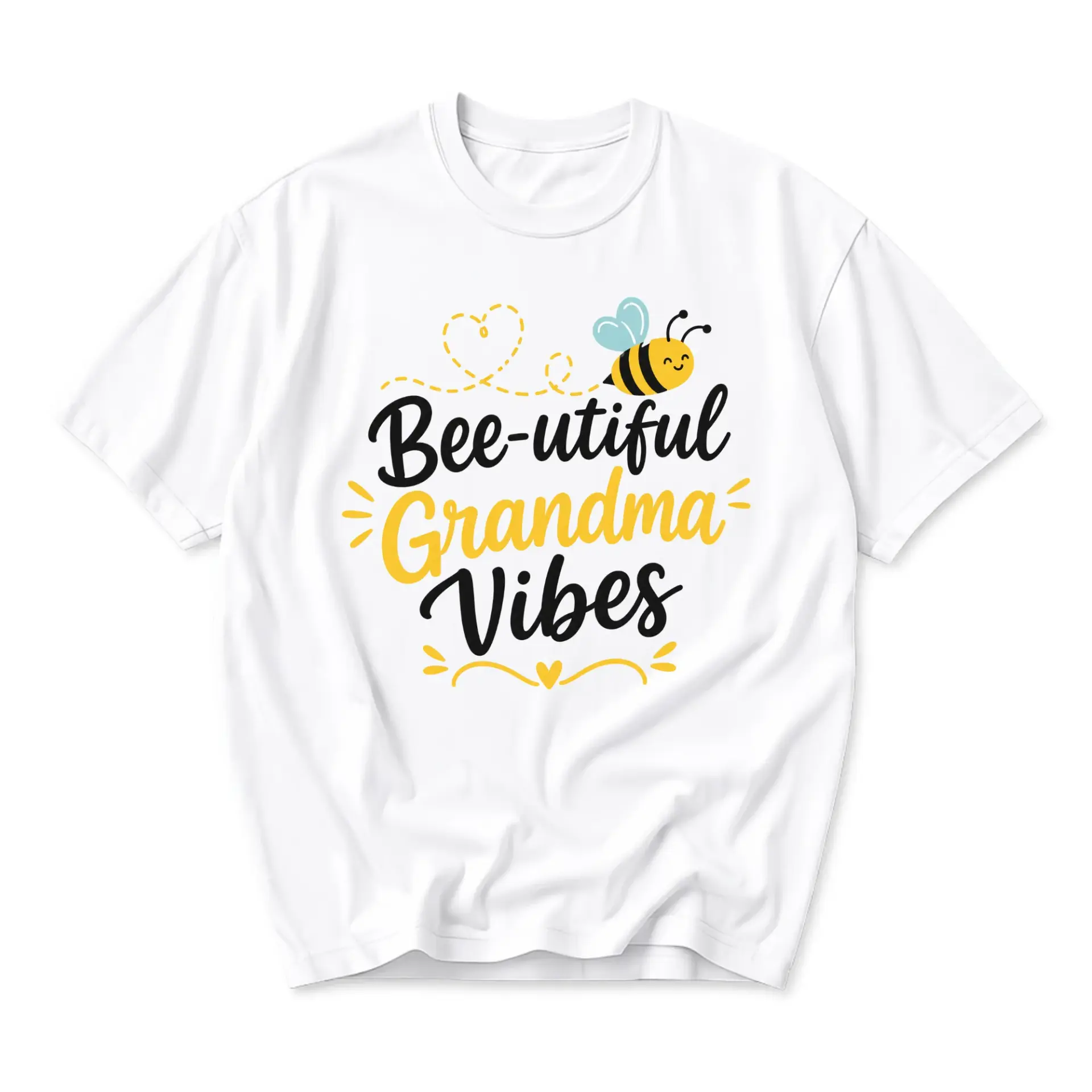 Funny Shirt Bee-Utiful Grandma Graphic Tee Unisex Casual Crew-Neck Cotton