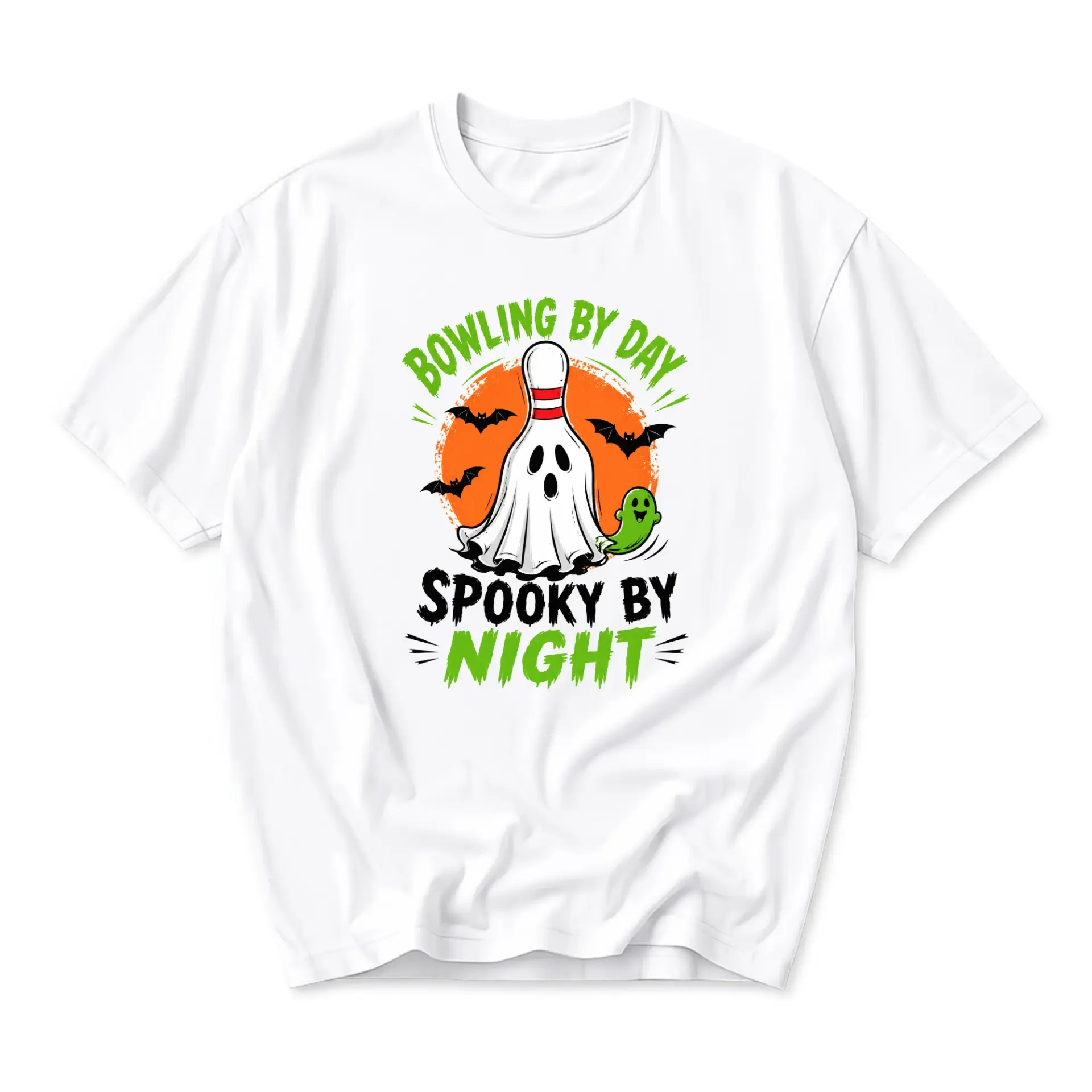 Funny Shirt Bowling by Day Spooky by Night Unisex Graphic Printed T-Shirt Soft Cotton Crew Neck Everyday Casual Top