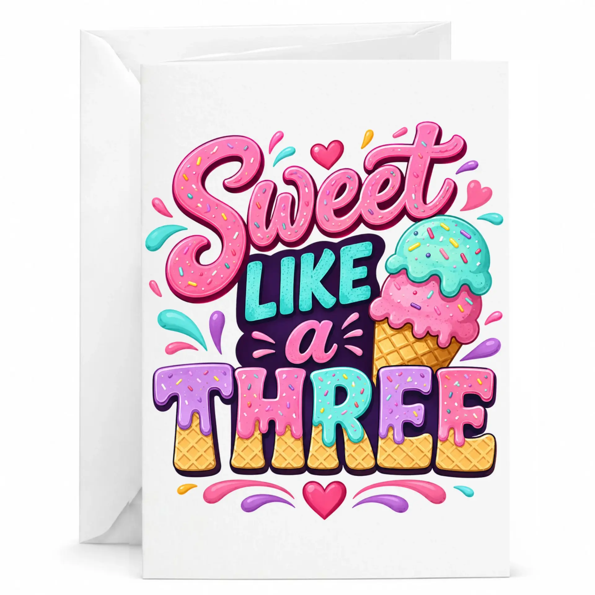 Personalized Greeting Card Sweet Like a Three Ice Cream Theme Design