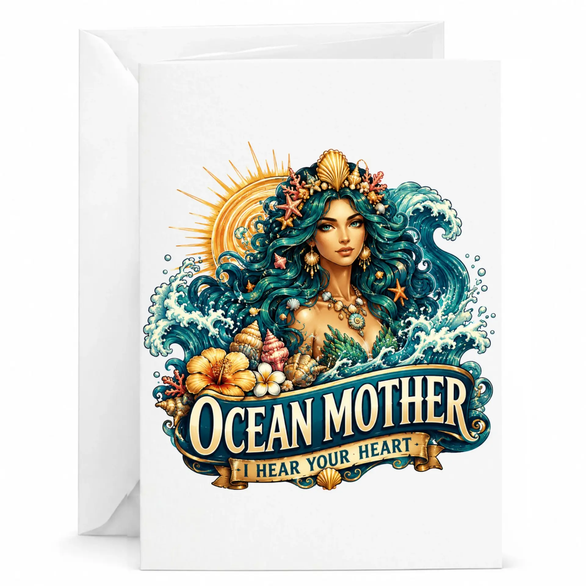 Greeting Card Ocean Mother Mermaid Design Artistic Stationery for Personal Notes and Special Occasions 5x7 Inches