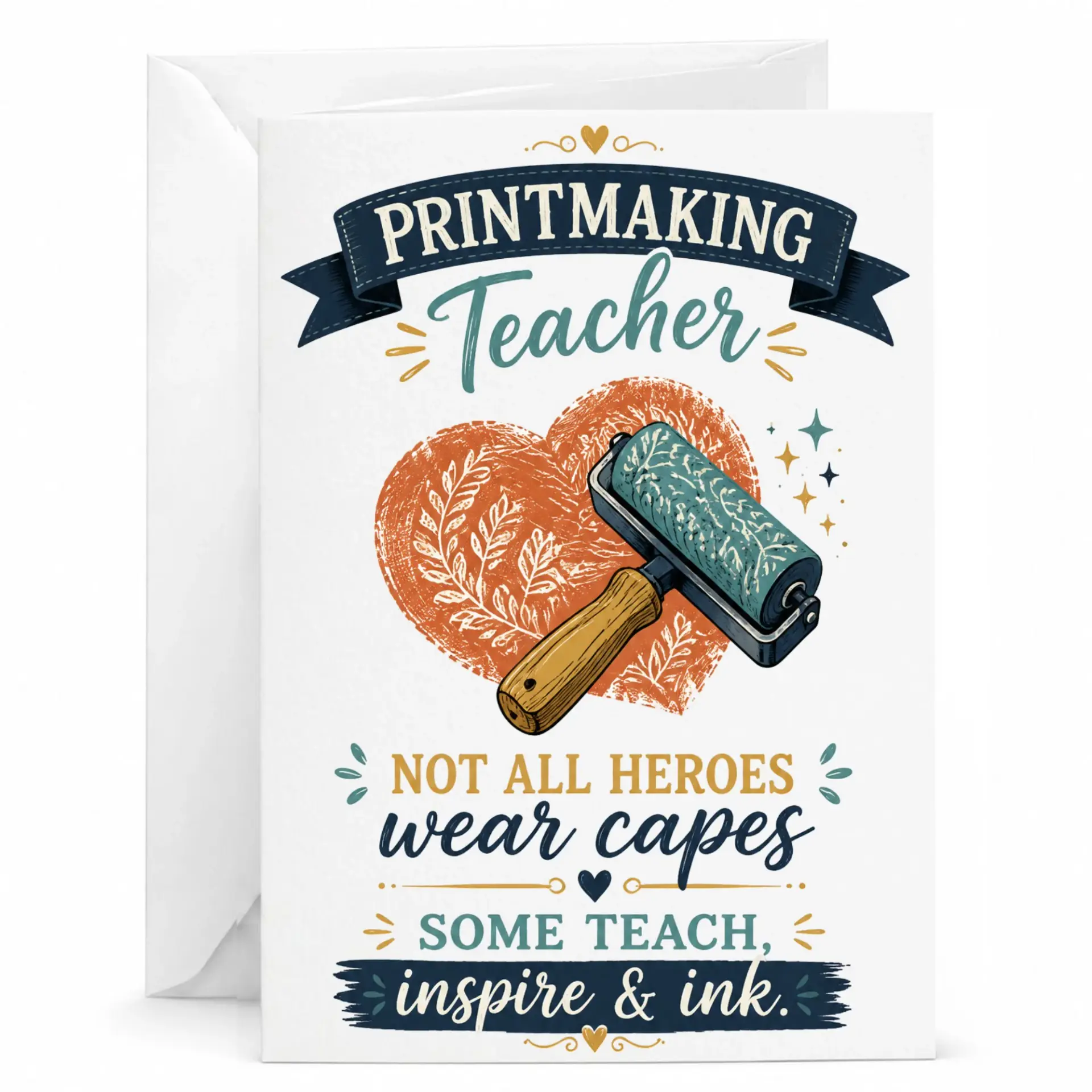Greeting Card for Printmaking Teacher with Art Tool Illustration and Inspiring Creative Professional Educators