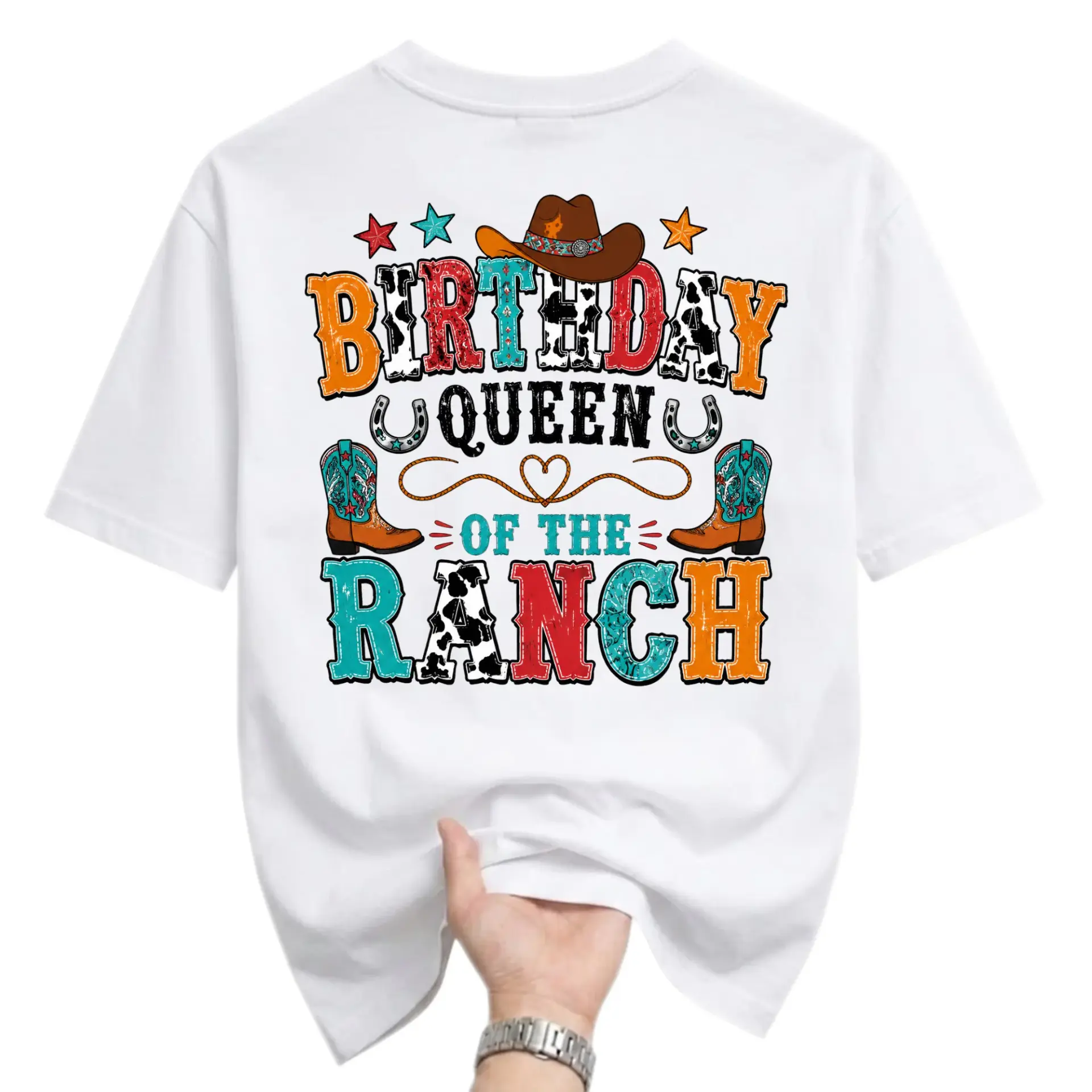 Graphic Tee Birthday Queen of the Ranch Western Cowboy Boots Cow Print