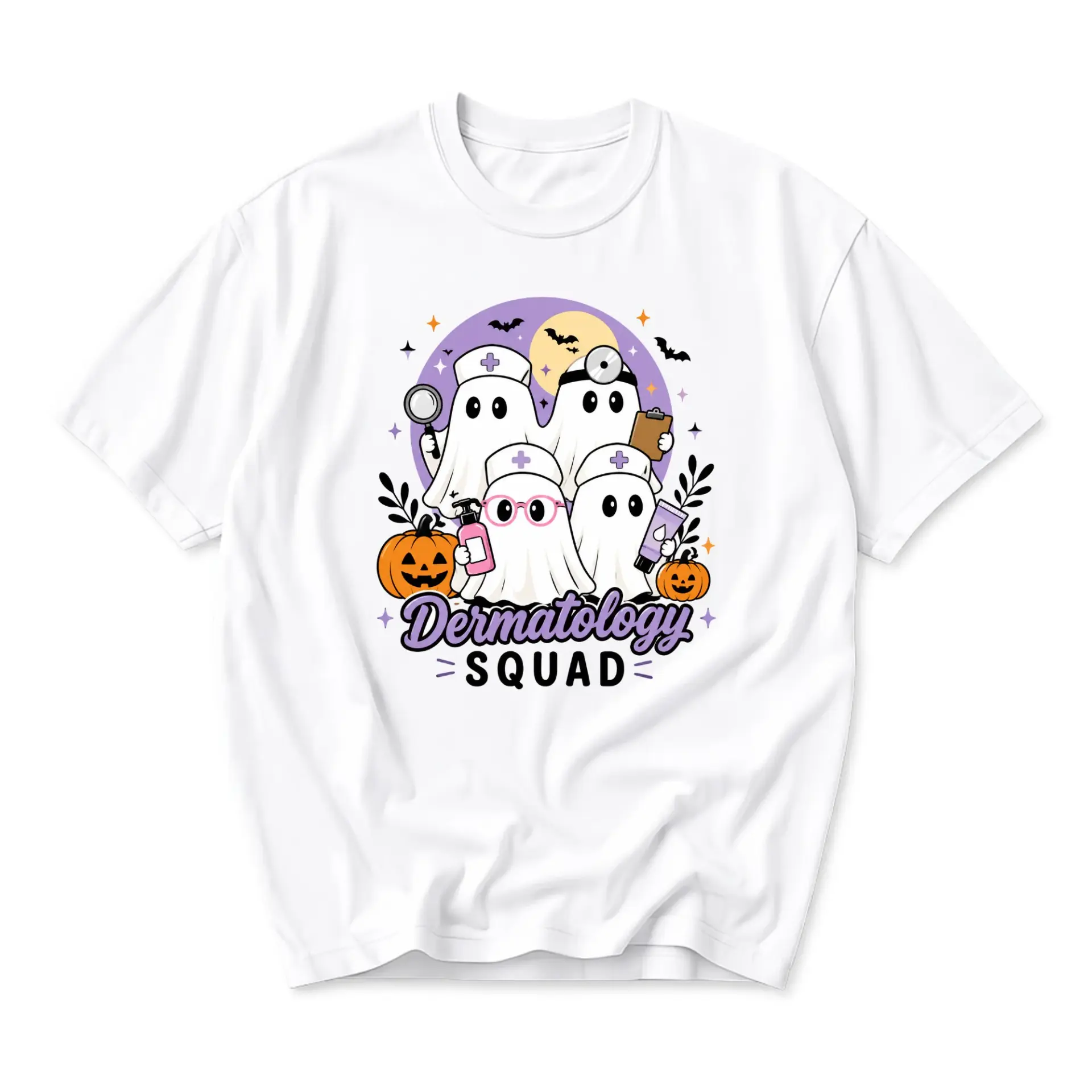 Funny Shirt Dermatology Squad Halloween Ghost Graphic Tee Unisex Crew Neck Casual Everyday Wear Soft Cotton Top
