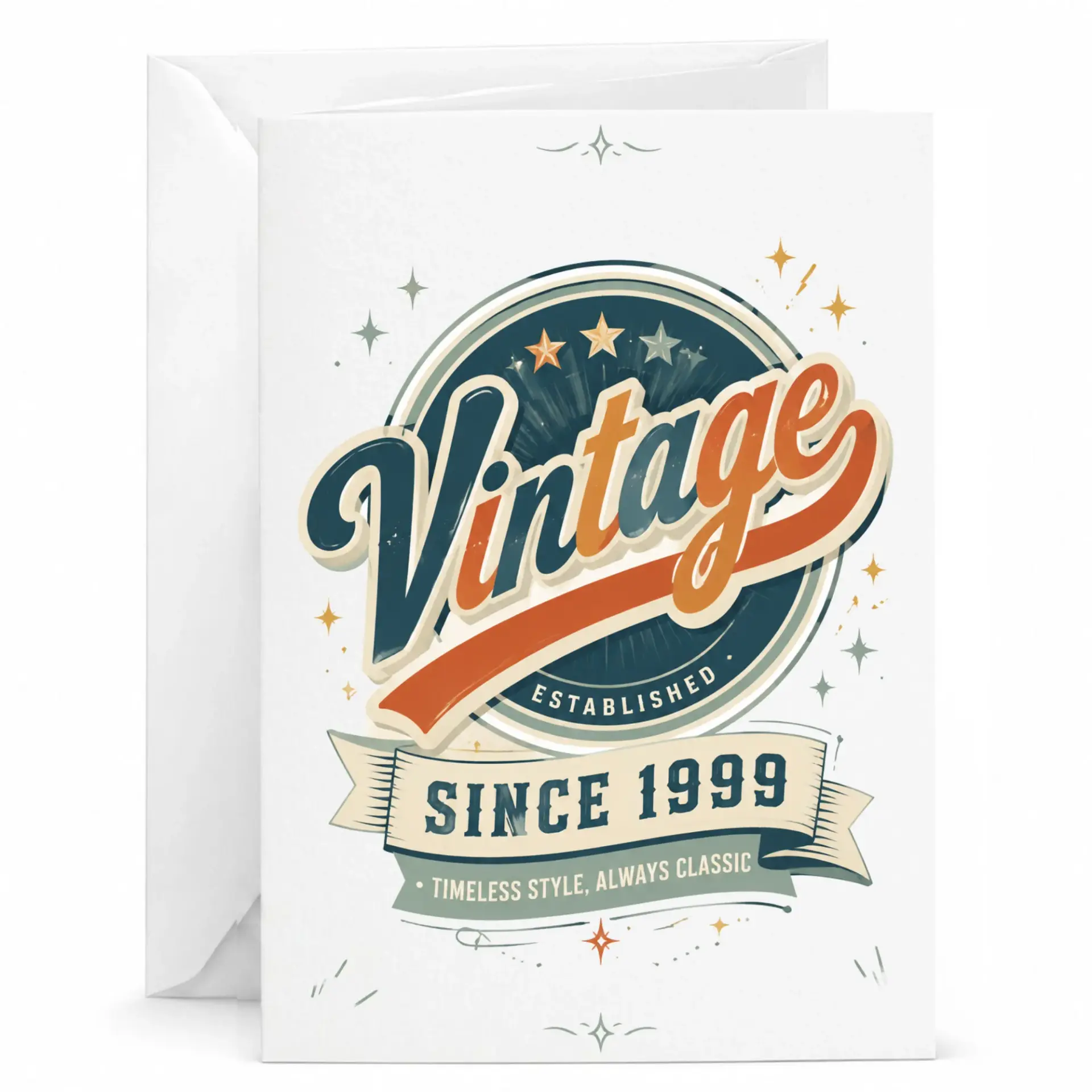 Vintage Since 1999 Greeting Card Retro Style Birthday Anniversary Congratulations Milestone Card with Matching Envelope