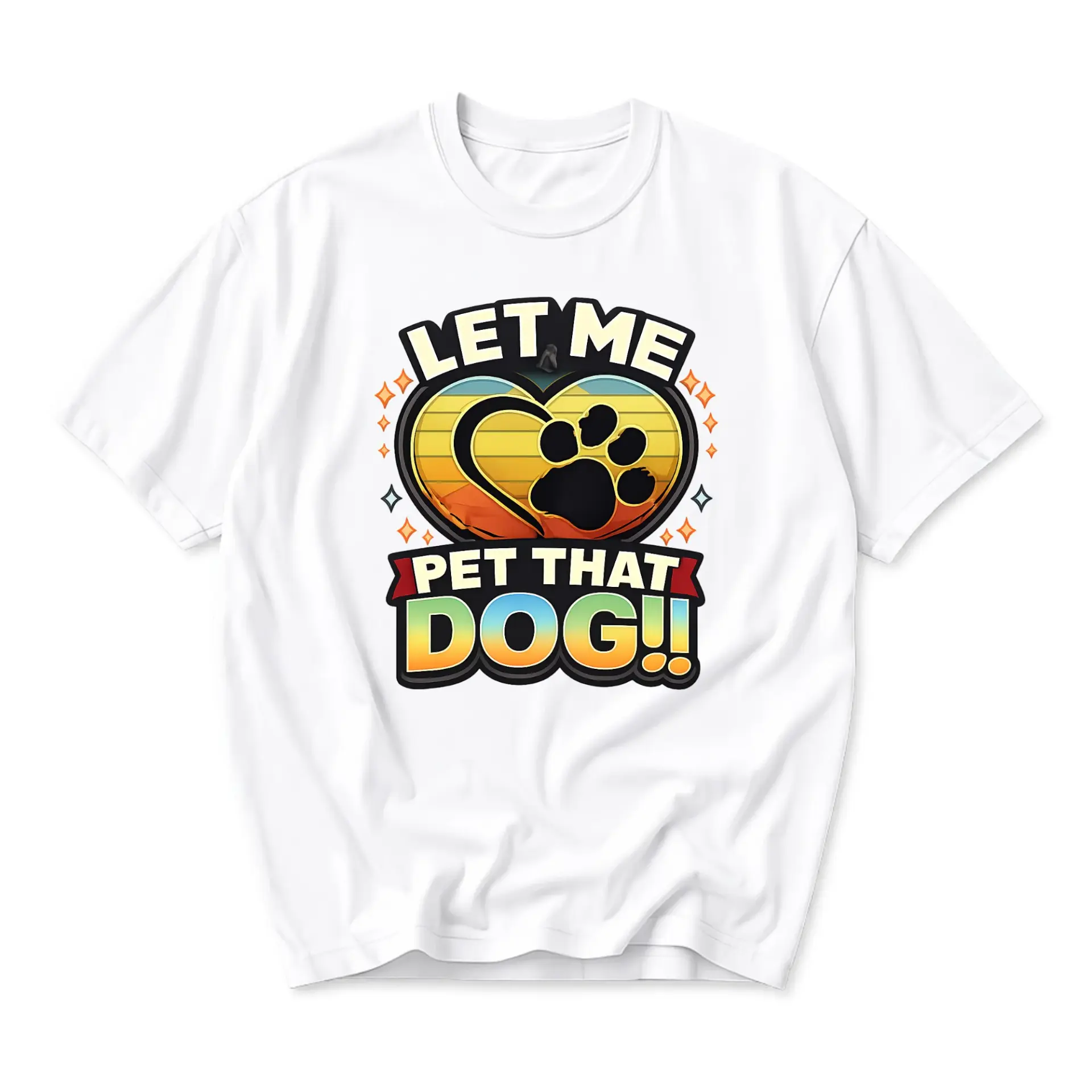 Funny Shirt Let Me Pet That Dog Graphic Tee Retro Heart Paw Print Unisex