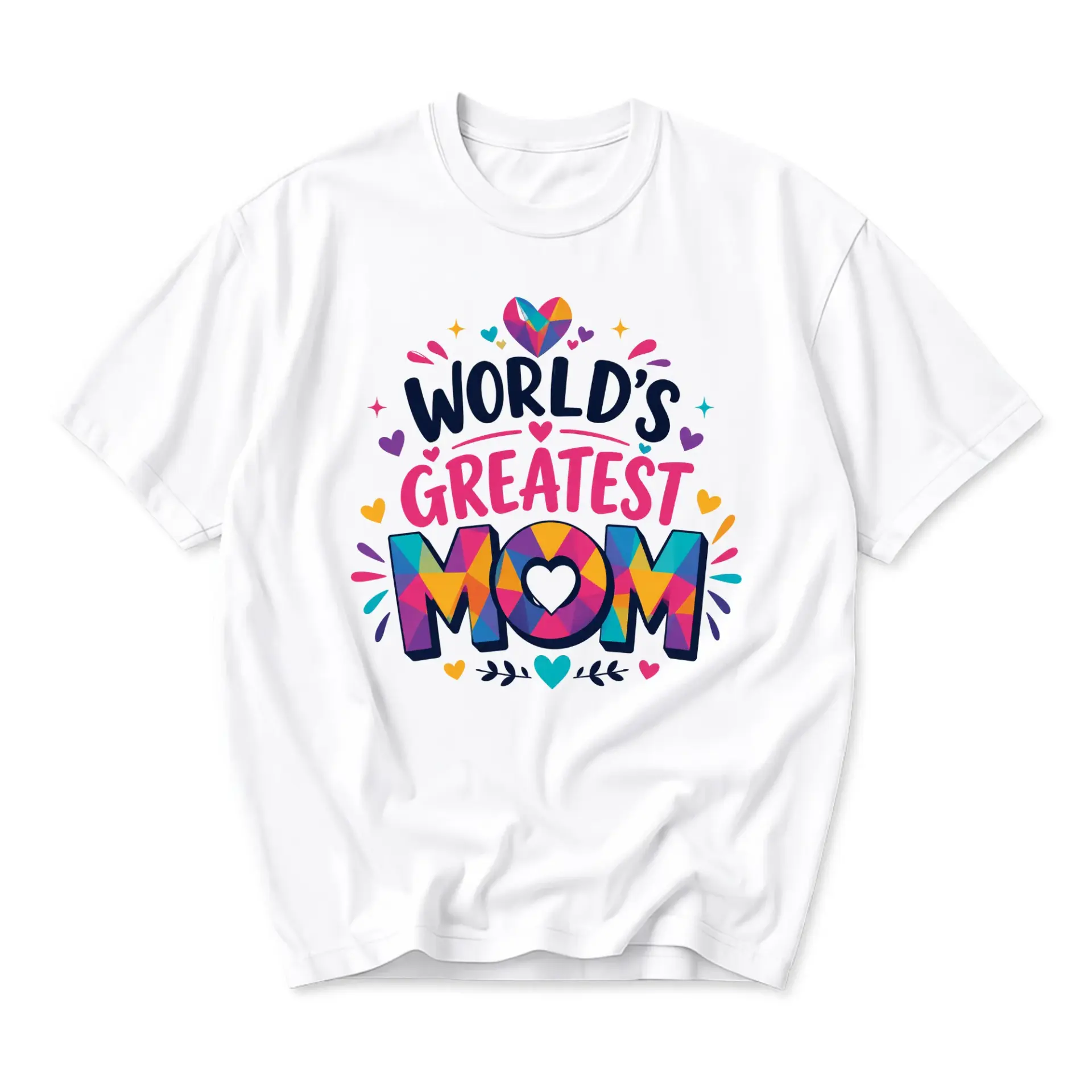 Graphic Tee World's Greatest Mom Colorful Artistic Heart Design Unisex Crew Neck Everyday Casual Short Sleeve Shirt