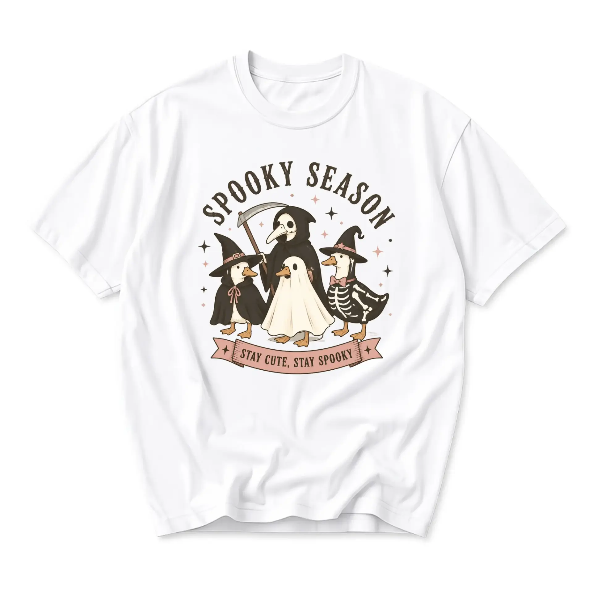 Graphic Tee Spooky Season Duck Costumes Shirt Funny Fall Apparel Unisex Casual Crew Neck Halloween Outfit White Shirt