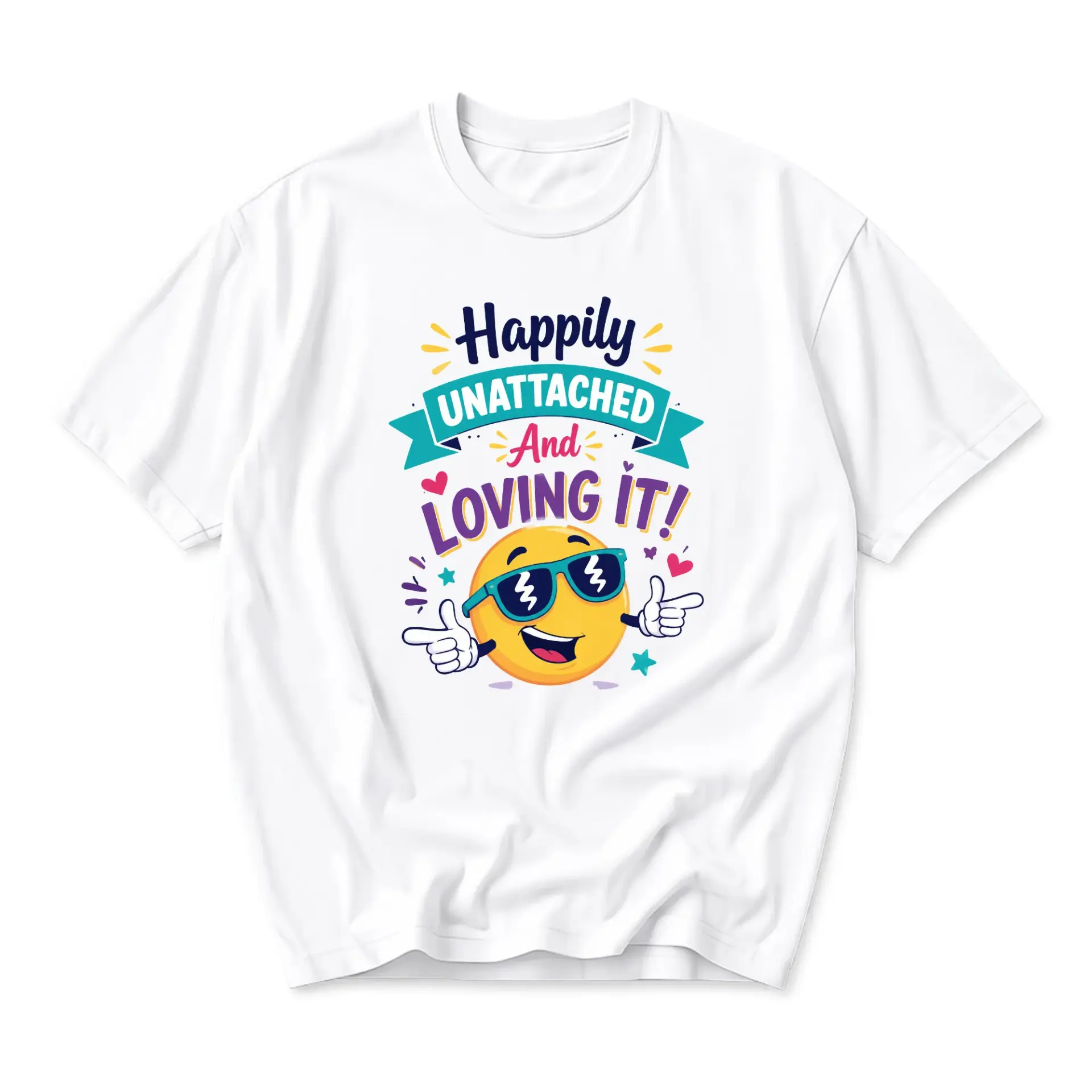 Funny Shirt Happily Unattached and Loving It Graphic Tee Unisex Casual Crew