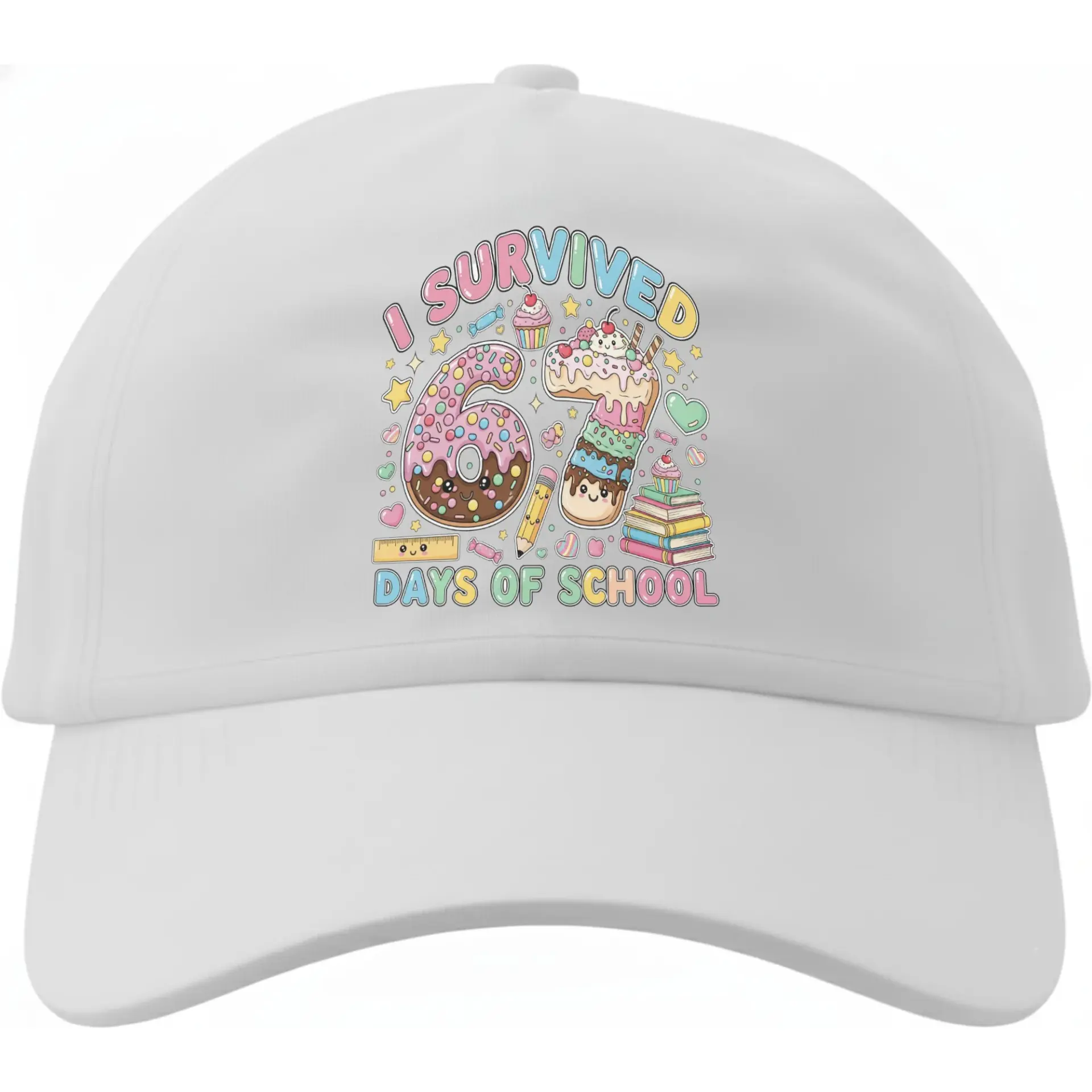 Dad Hat Baseball Cap I Survived 67 Days of School Design Casual Everyday Headwear Adjustable Unisex Accessory White