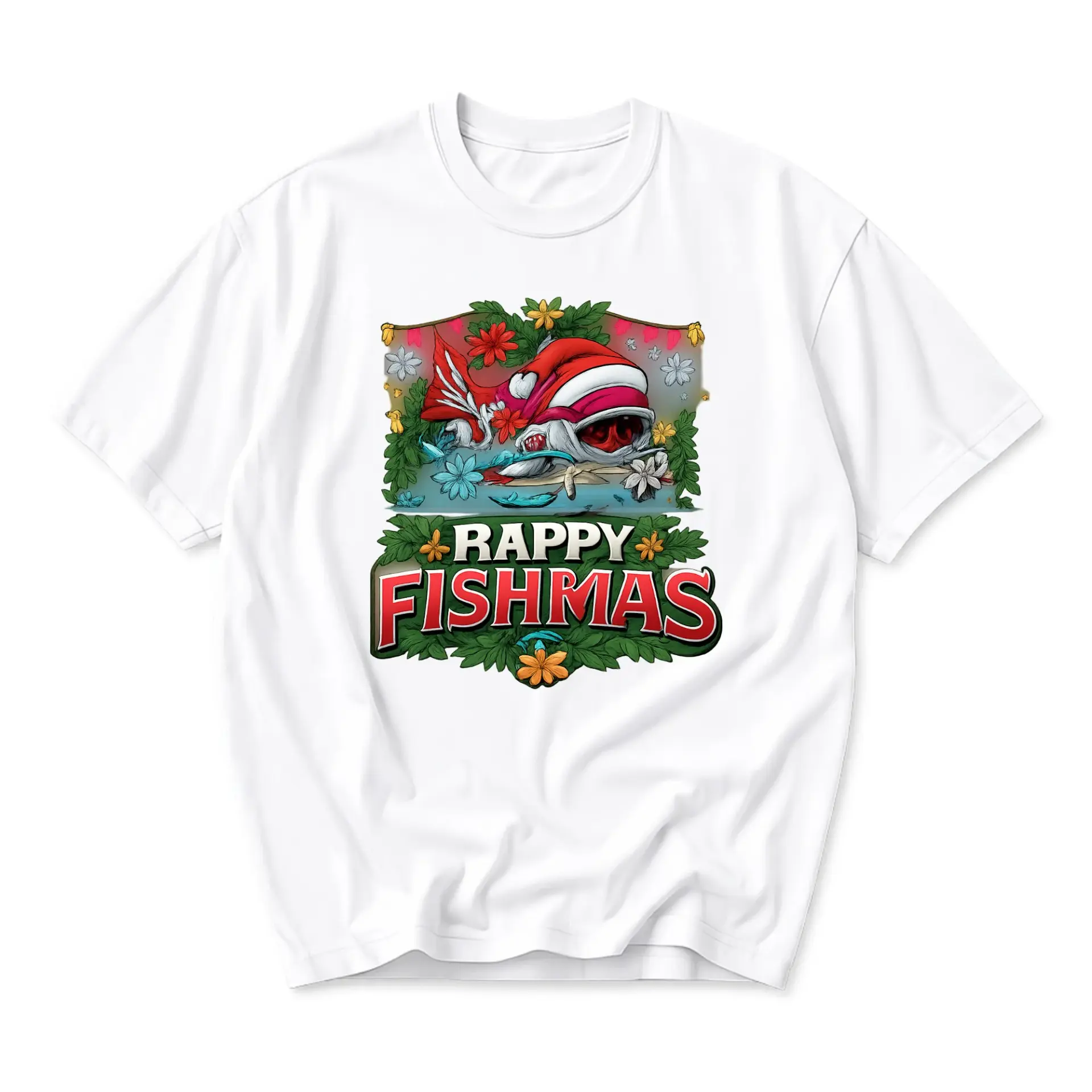 Funny Shirt Rappy Fishmas Holiday Graphic Tee Unisex Casual Crew Neck