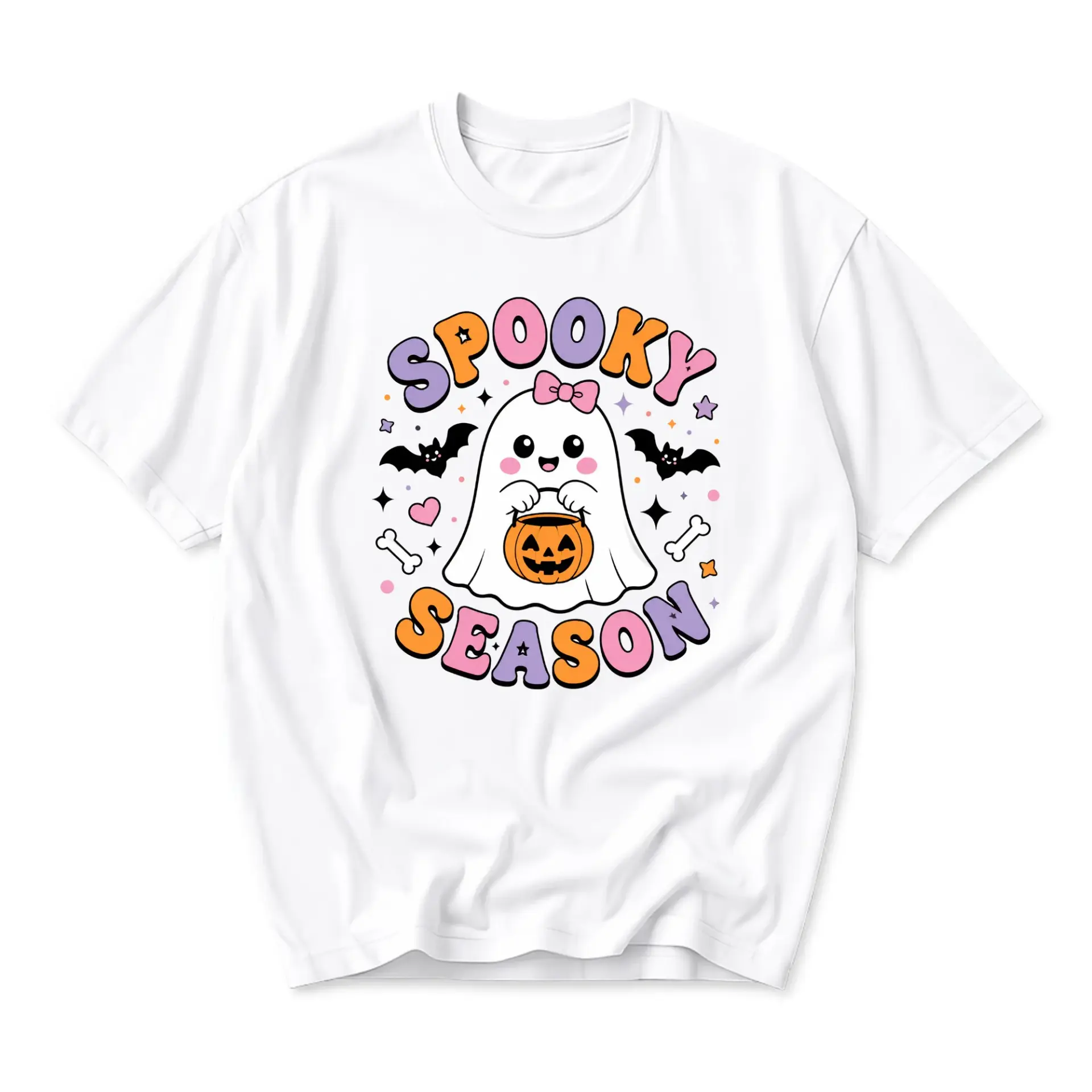 Graphic Tee Spooky Season Halloween Ghost T-Shirt Cute Fall Inspired Unisex Crew Neck Short Sleeve Casual Cotton Top