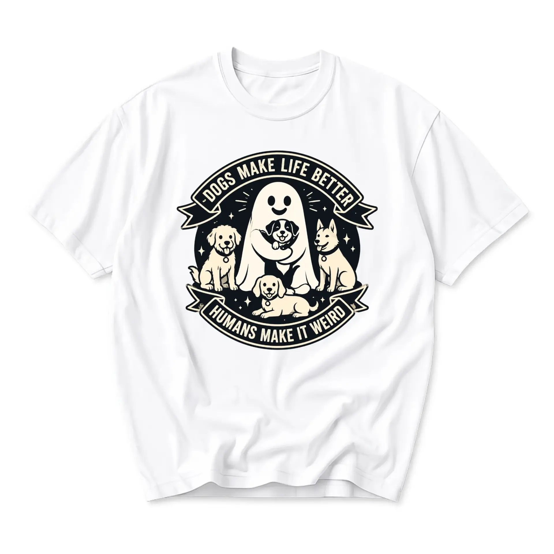 Graphic Tee Dogs Make Life Better Humans Make It Weird Funny Shirt Unisex Cotton Crew Neck Short Sleeve Casual Top