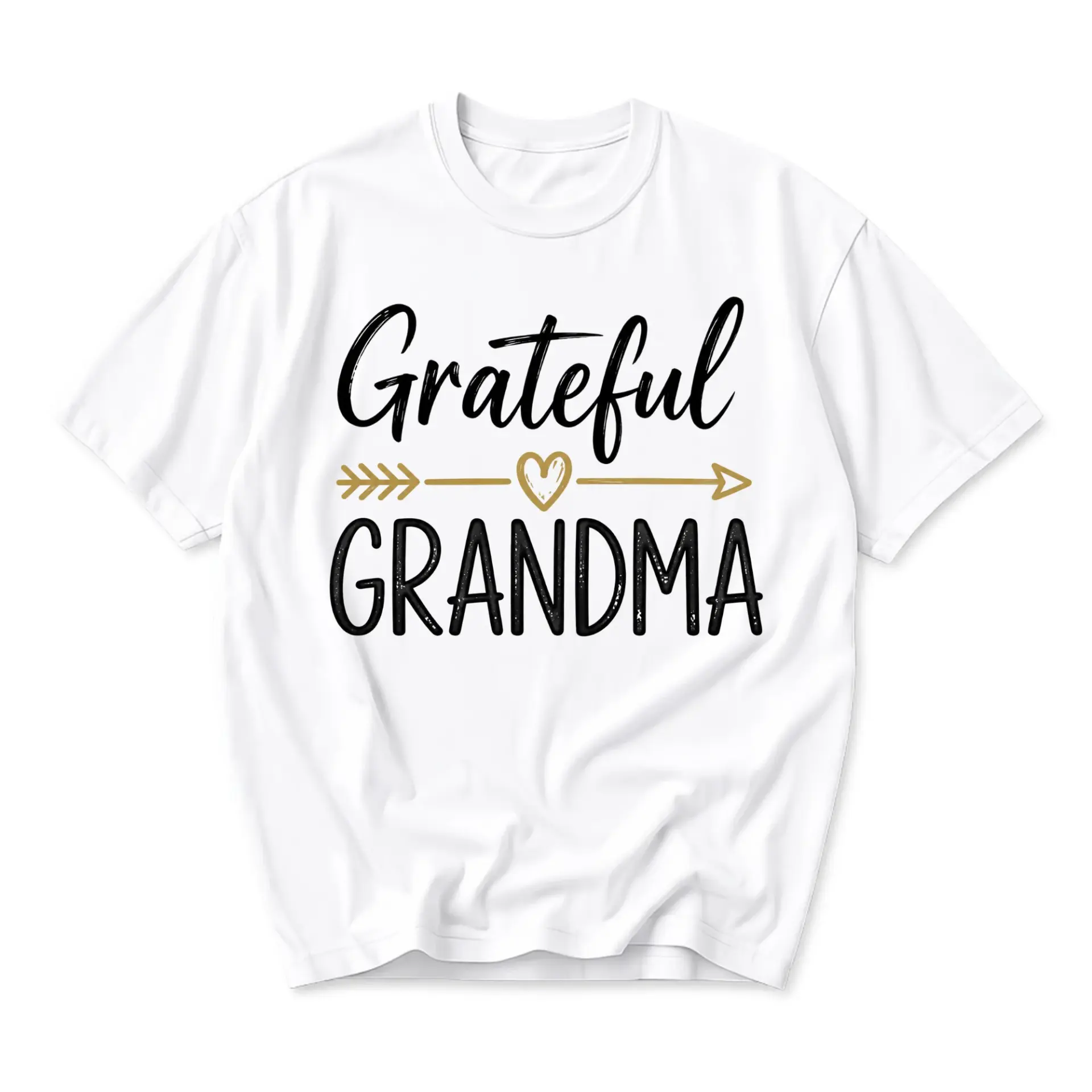 Graphic Tee Grateful Grandma Lettering with Heart and Design Unisex Casual Crew Neck Short Sleeve Shirt