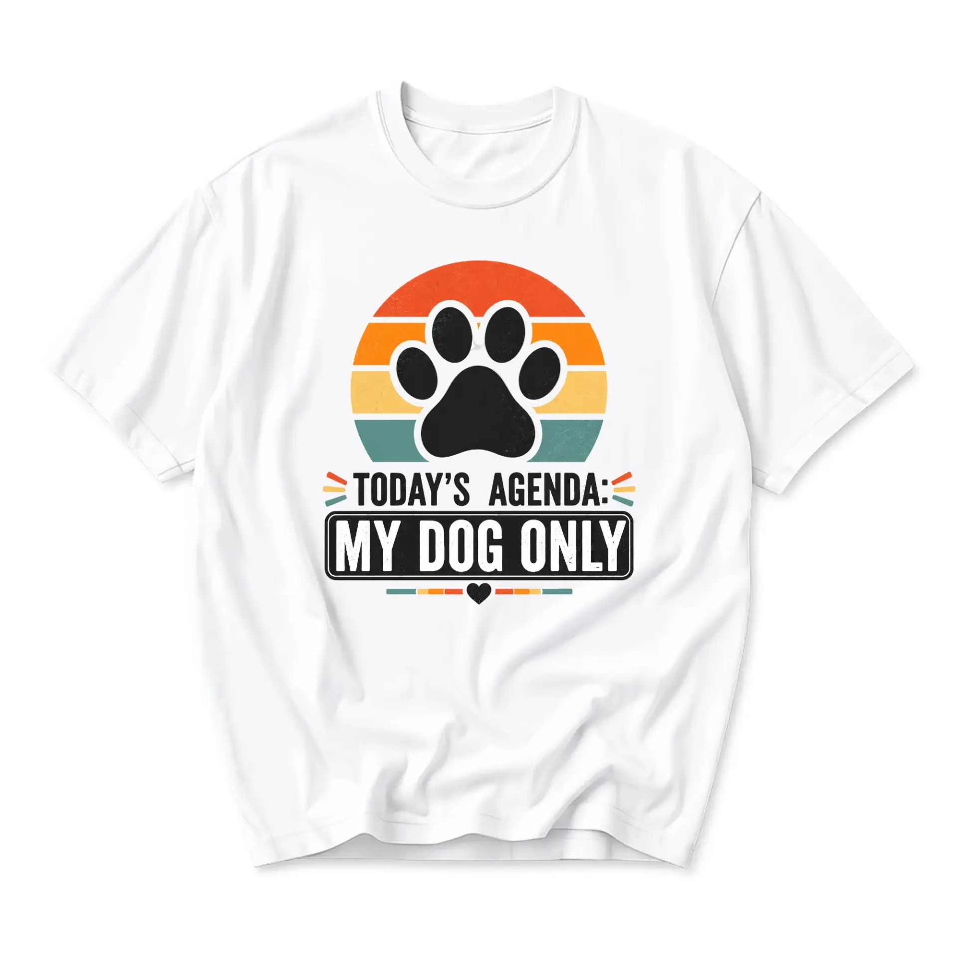 Funny Shirt Todays Agenda Only Graphic Tee Retro Paw Print Unisex Crew Neck