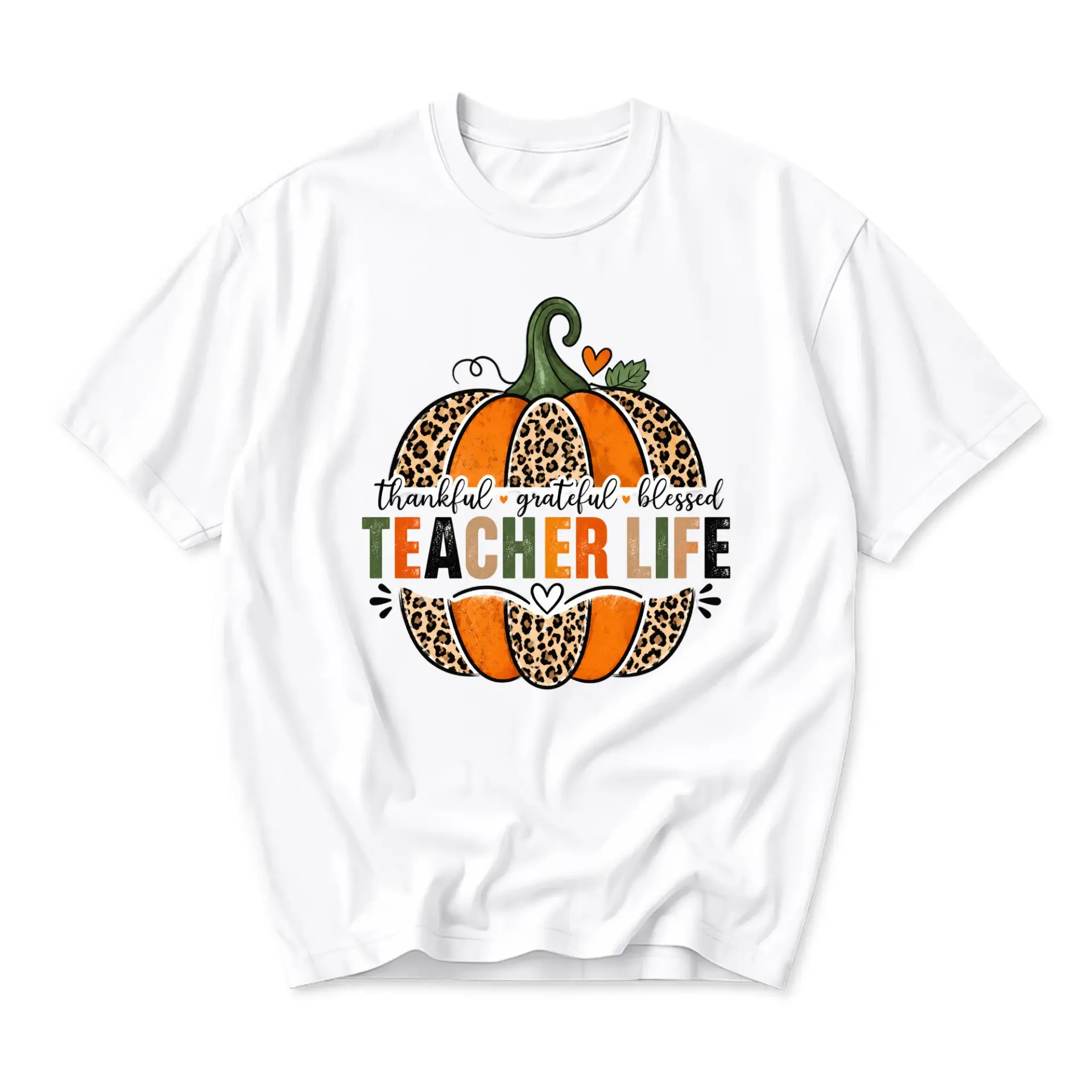 Graphic Tee Teacher Life Pumpkin Print Unisex Casual Crew Neck T-Shirt Comfortable Soft Cotton Everyday Apparel